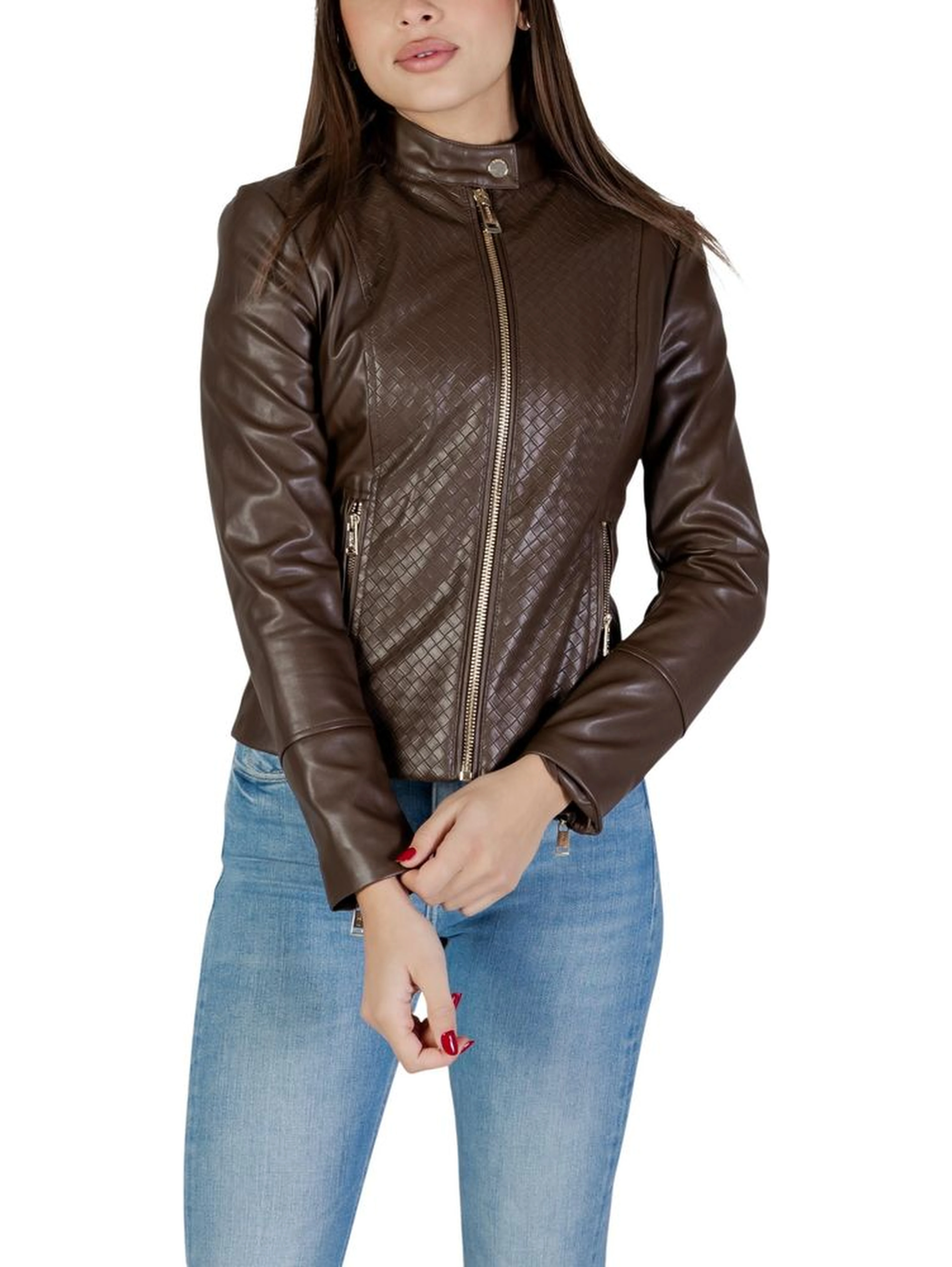 Brown Polyethylene Biker Jacket