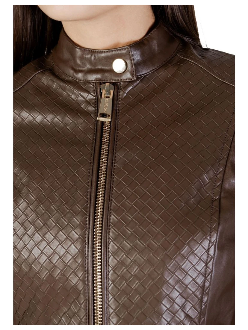 Brown Polyethylene Biker Jacket