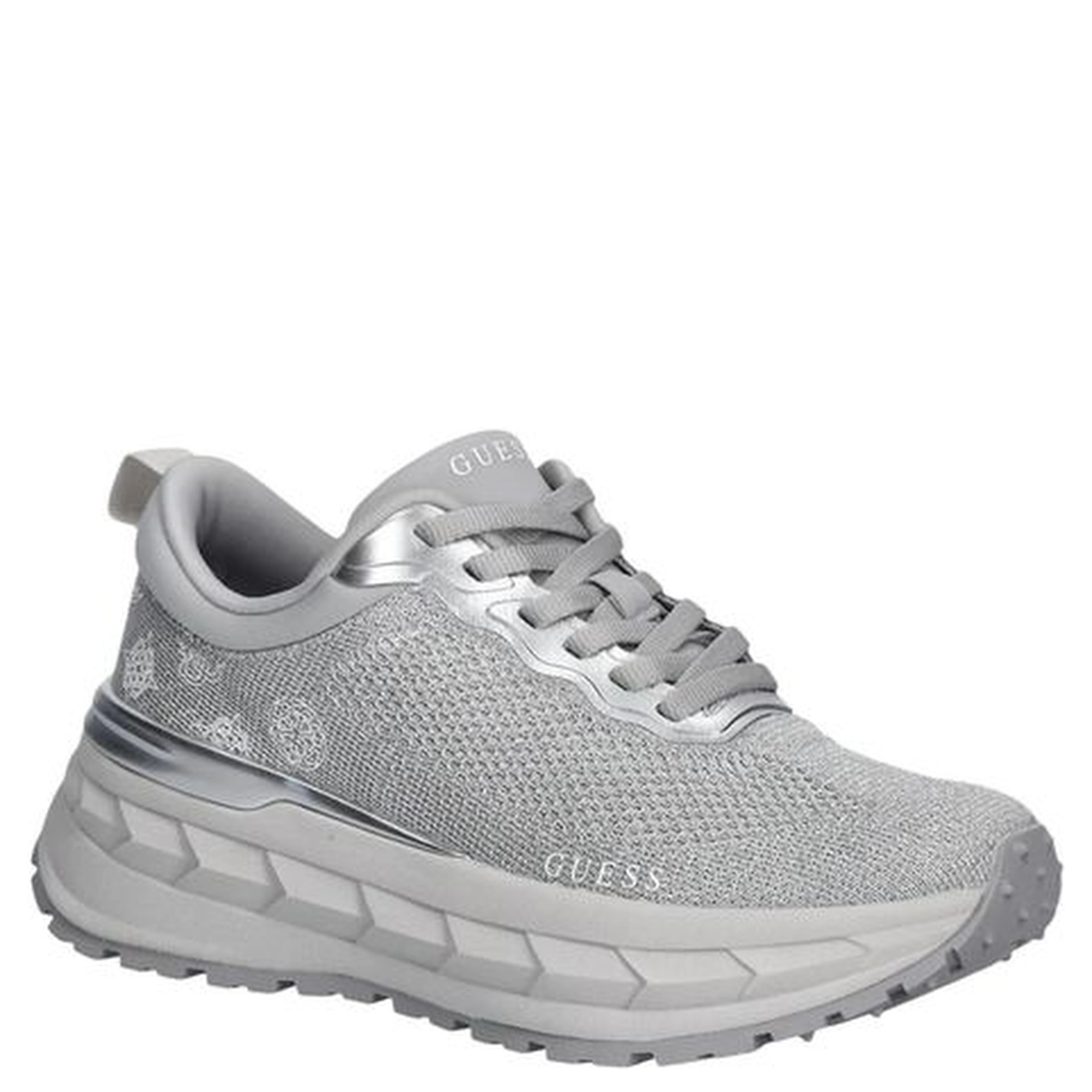 Silver Polyester Chunky Sneakers
