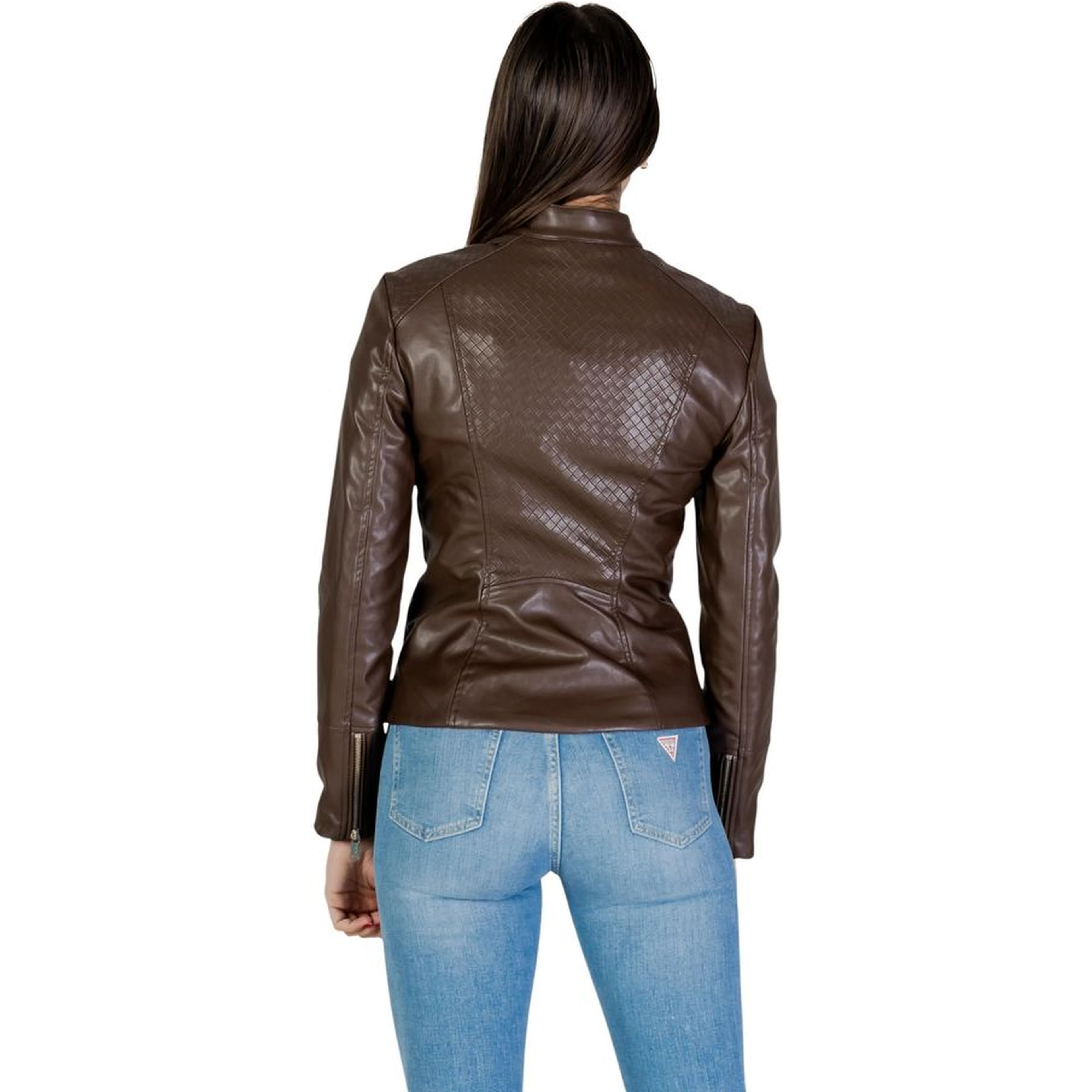 Brown Polyethylene Biker Jacket