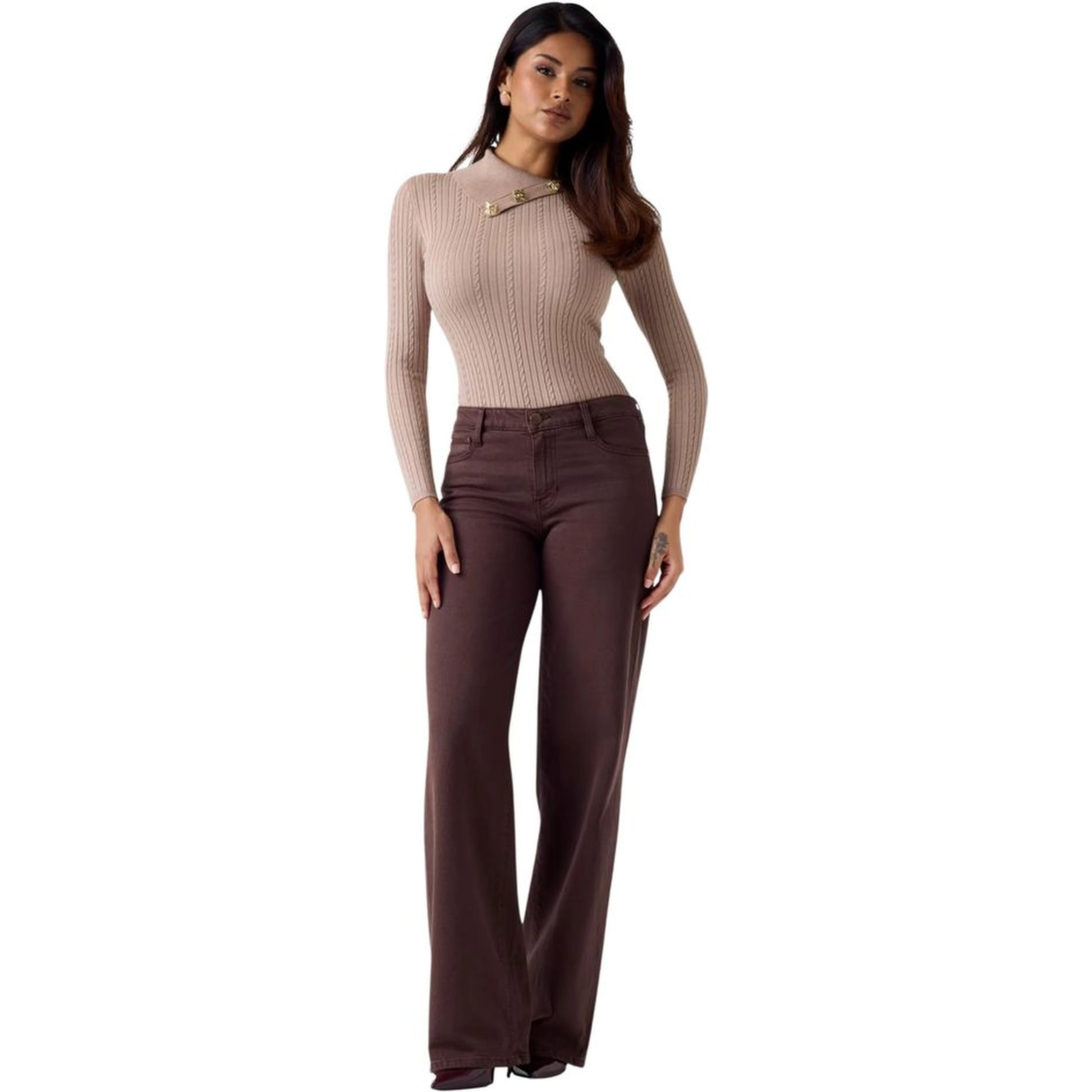Brown Lyocell Flared Pants