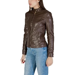 Brown Polyethylene Biker Jacket
