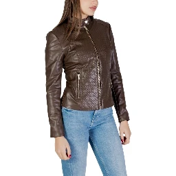 Brown Polyethylene Biker Jacket