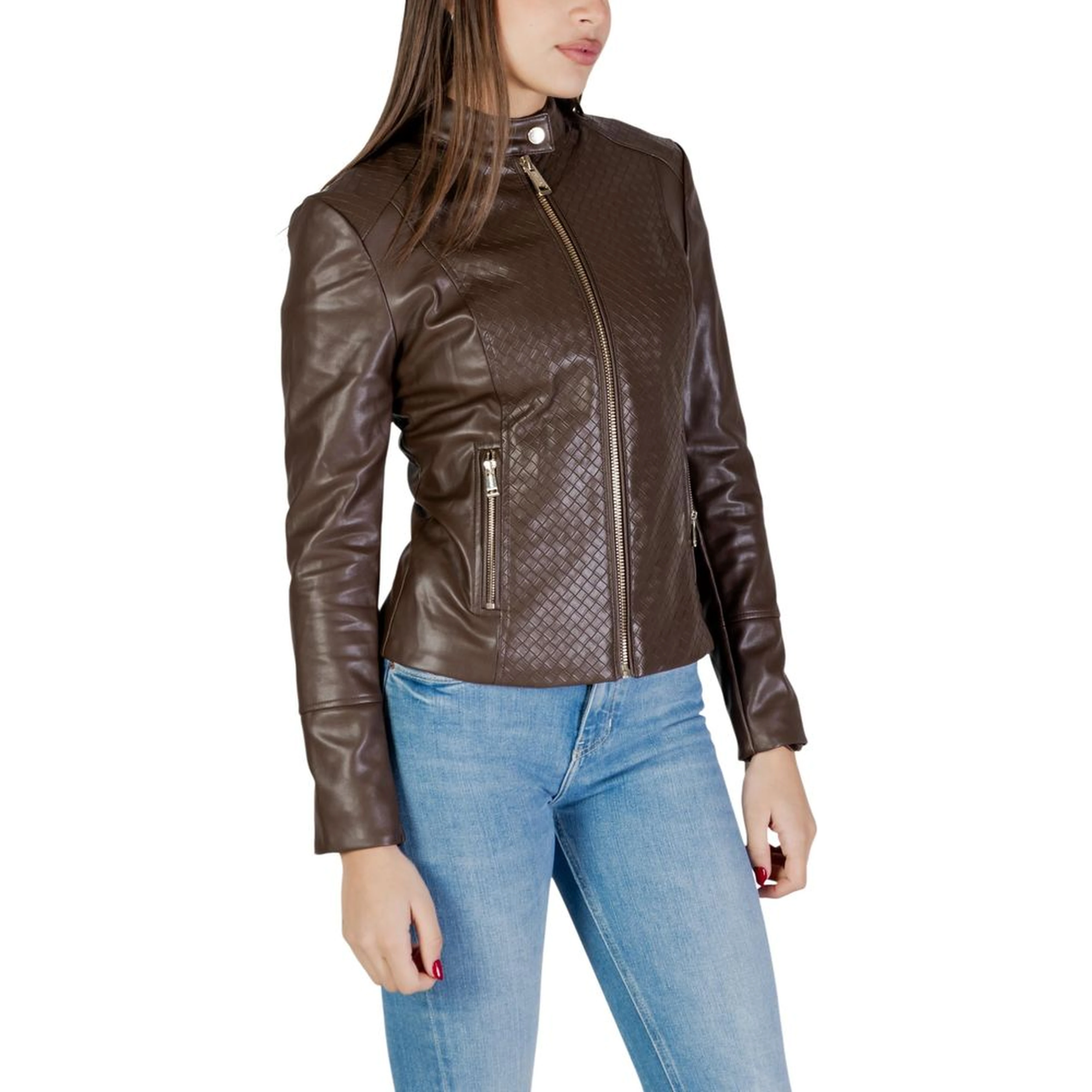 Brown Polyethylene Biker Jacket
