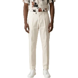 Beige Cotton Casual Pants