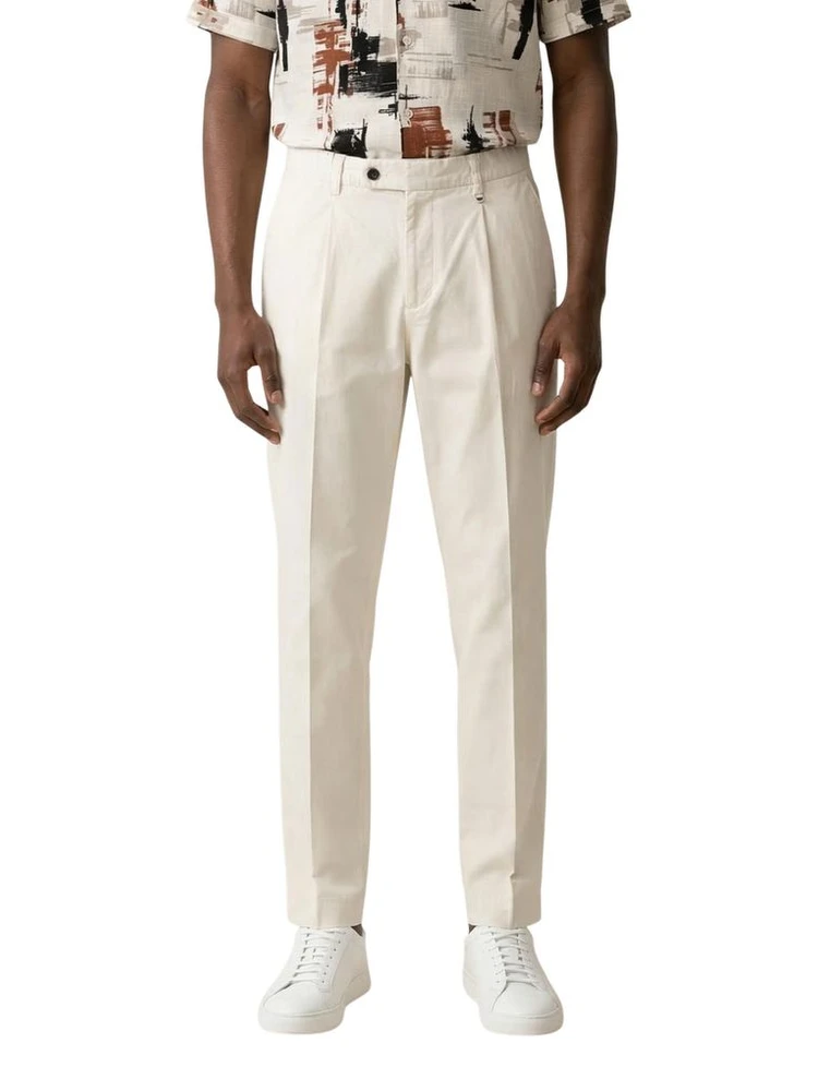 Beige Cotton Casual Pants
