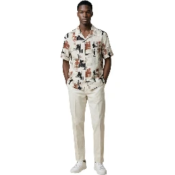 Beige Cotton Casual Pants