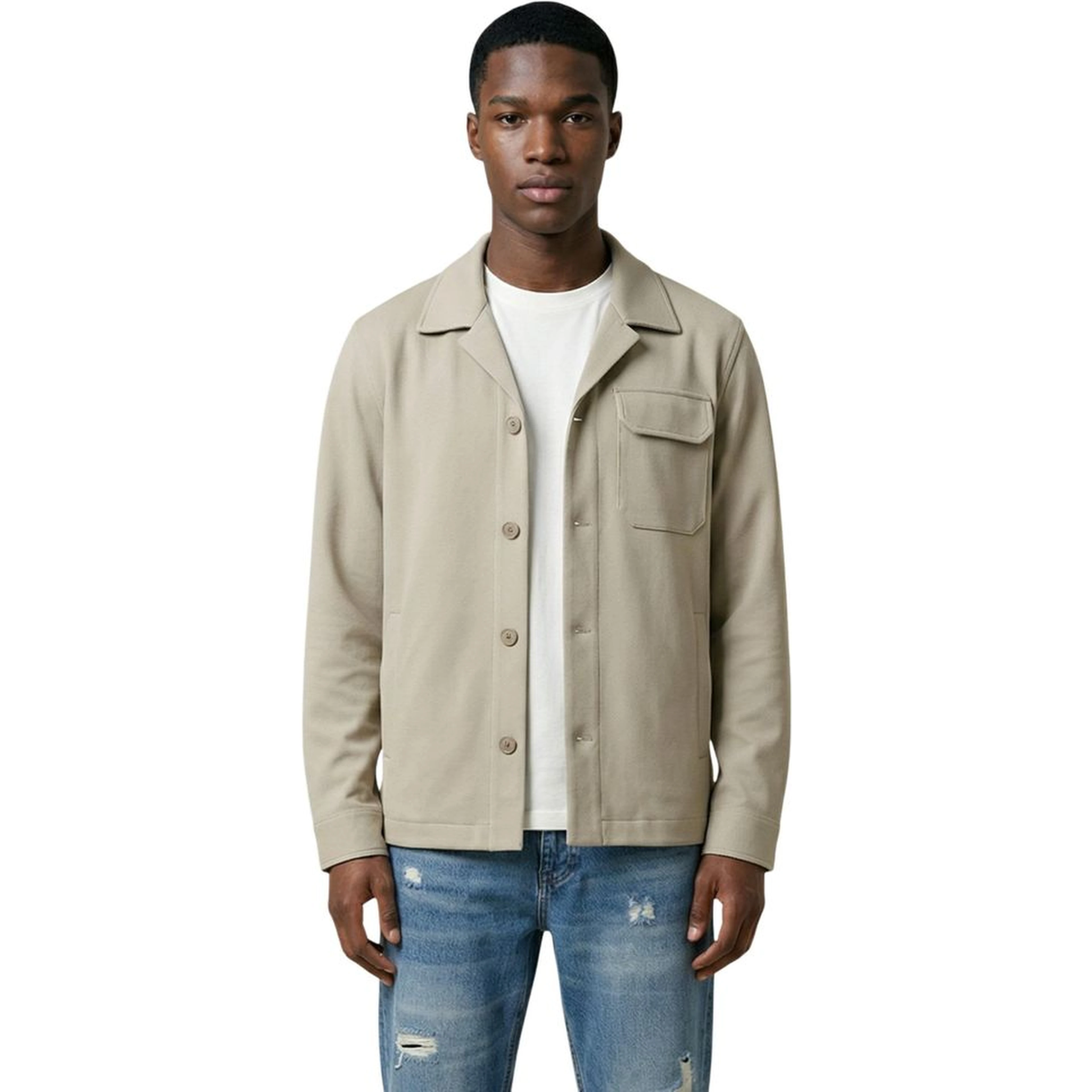 Beige Polyester Full-Length Jacket