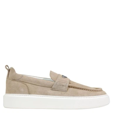 Beige Leather Slip-On Loafers
