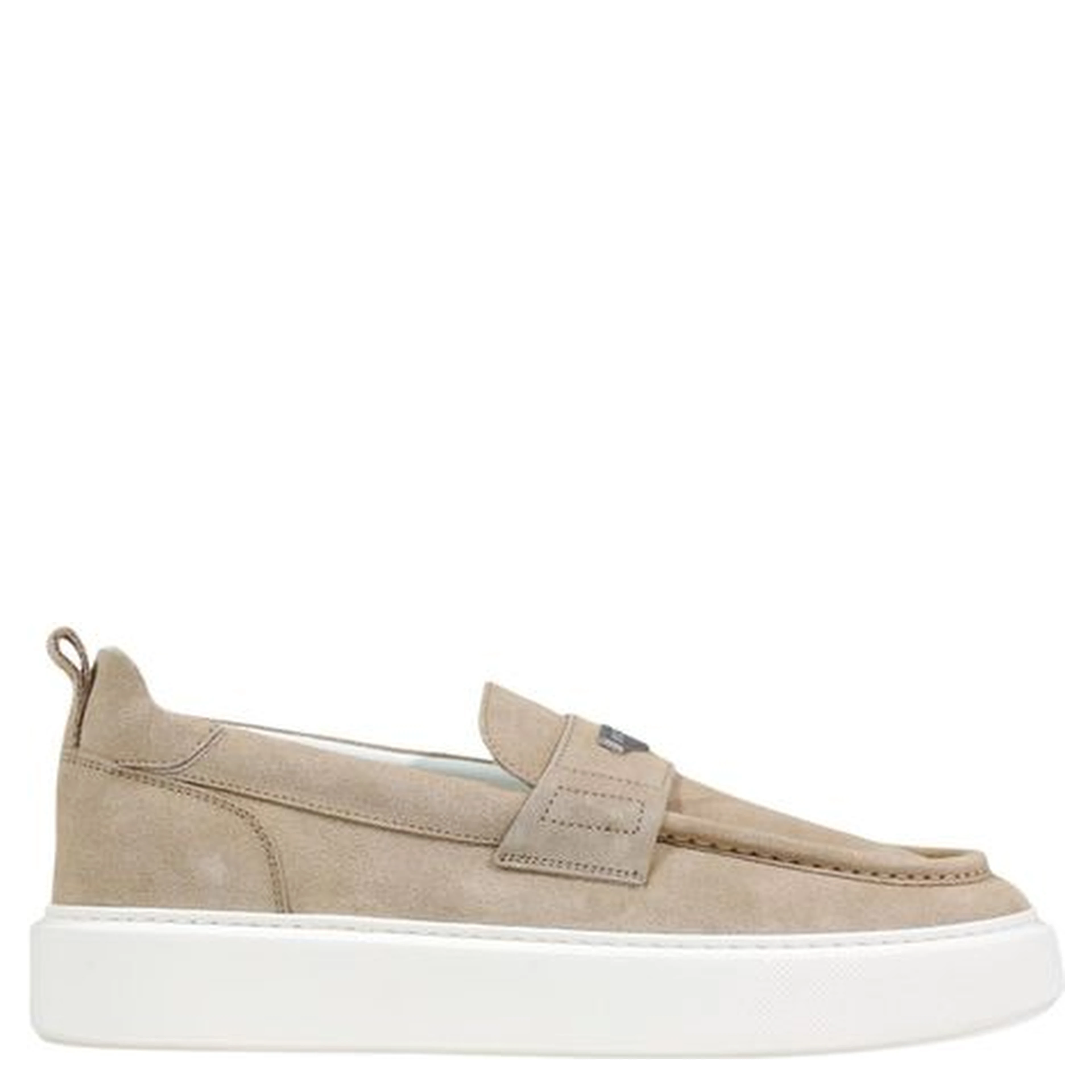 Beige Leather Slip-On Loafers