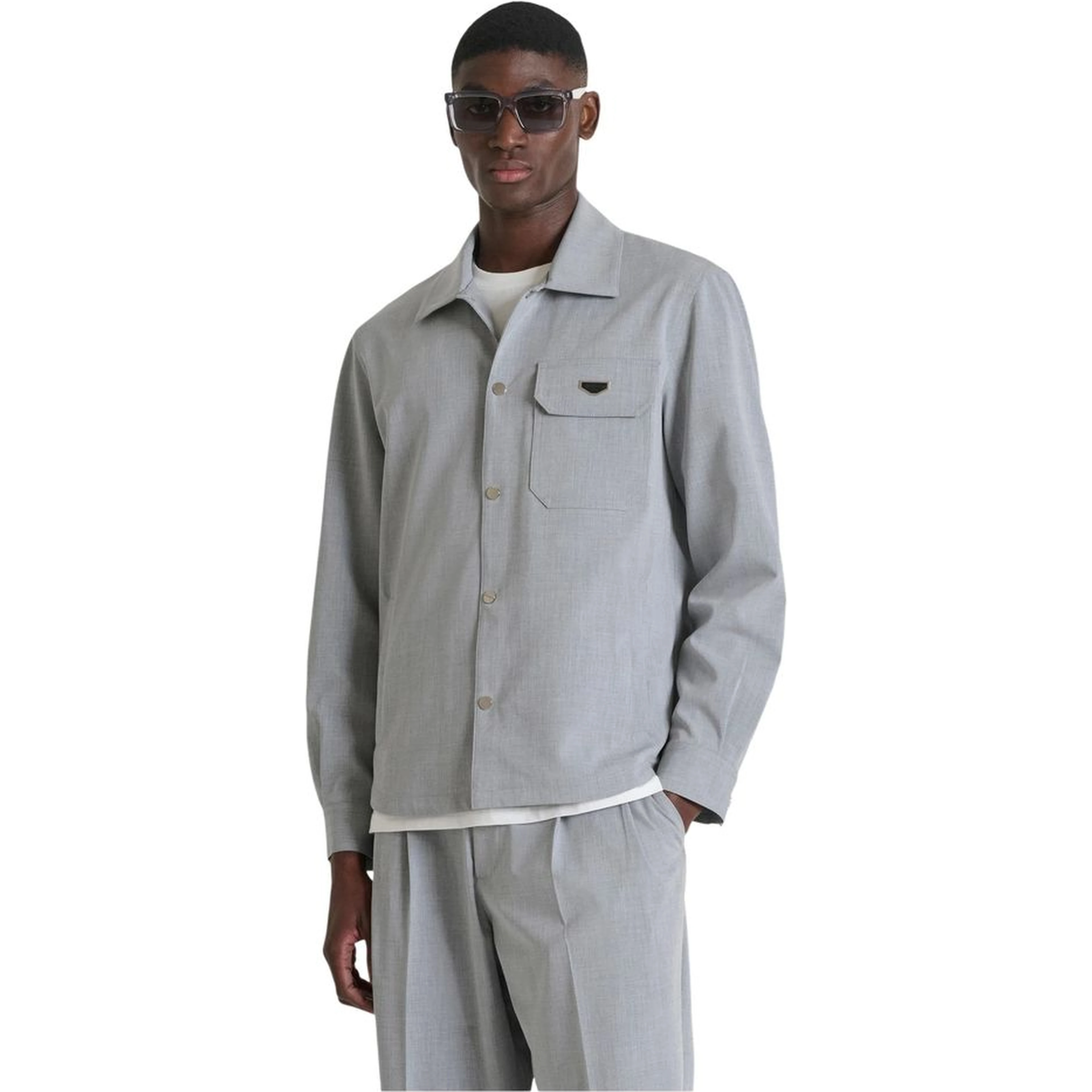 Gray Polyester Dress Shirt