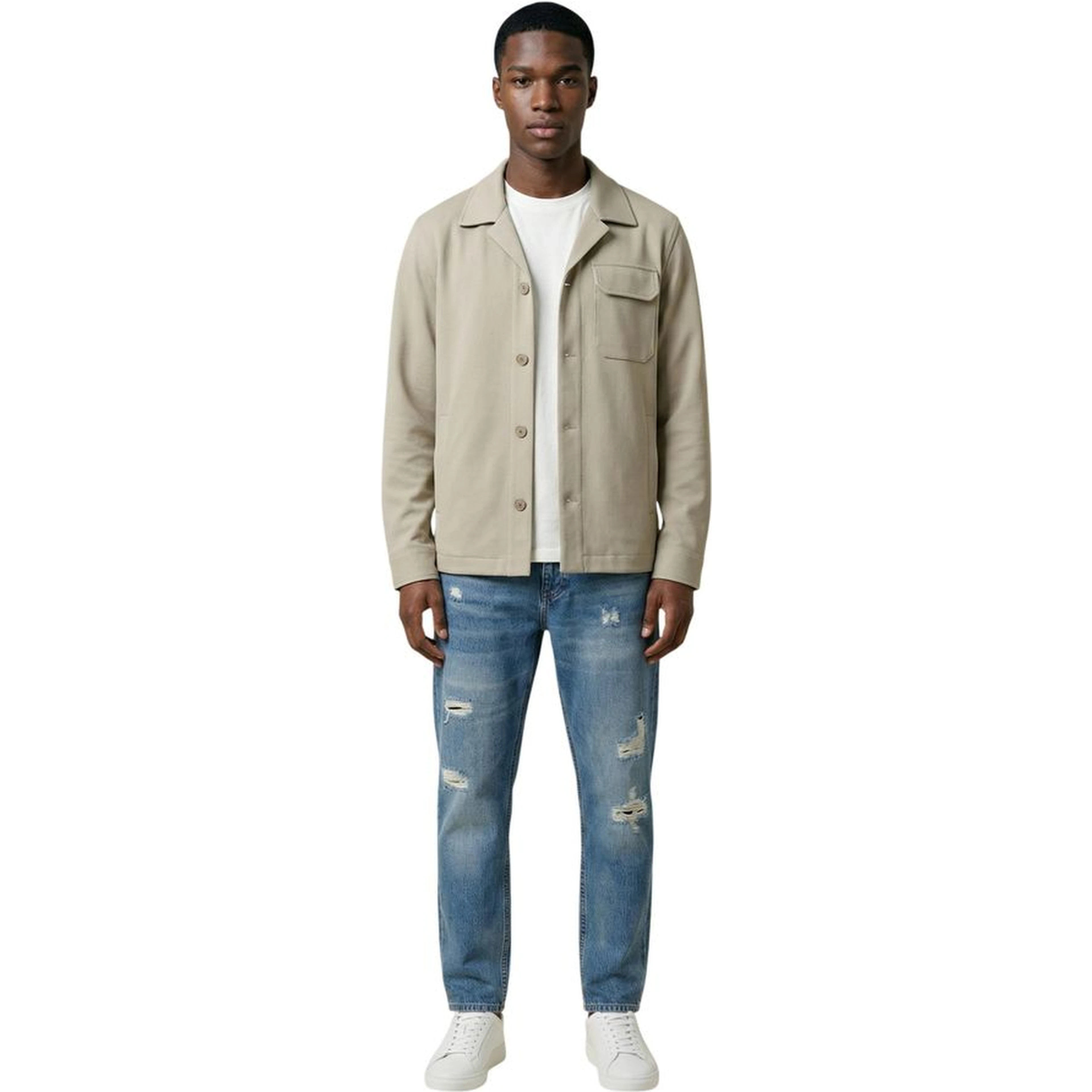 Beige Polyester Full-Length Jacket
