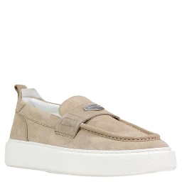 Beige Leather Slip-On Loafers