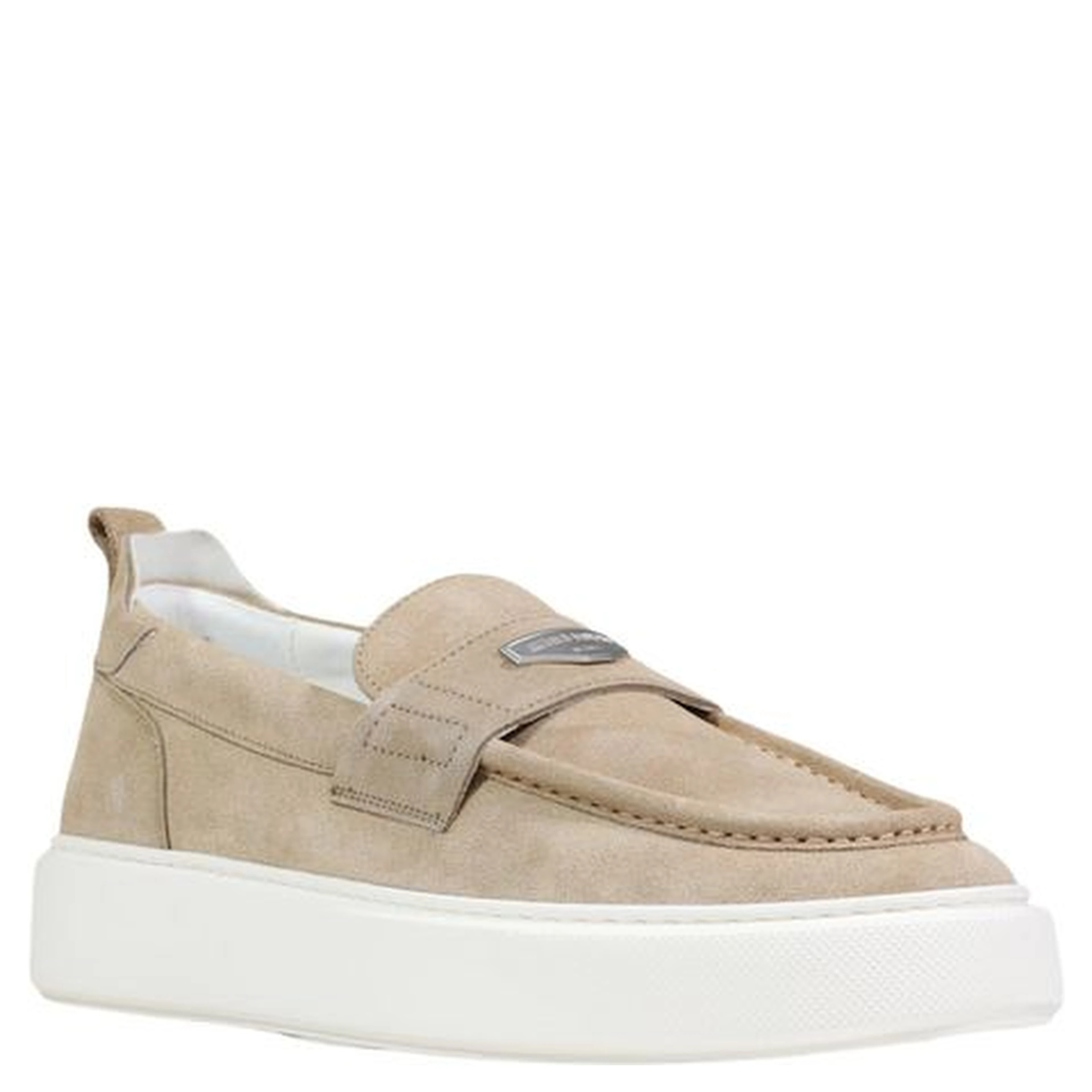 Beige Leather Slip-On Loafers