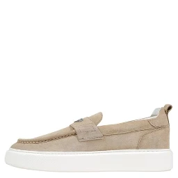 Beige Leather Slip-On Loafers