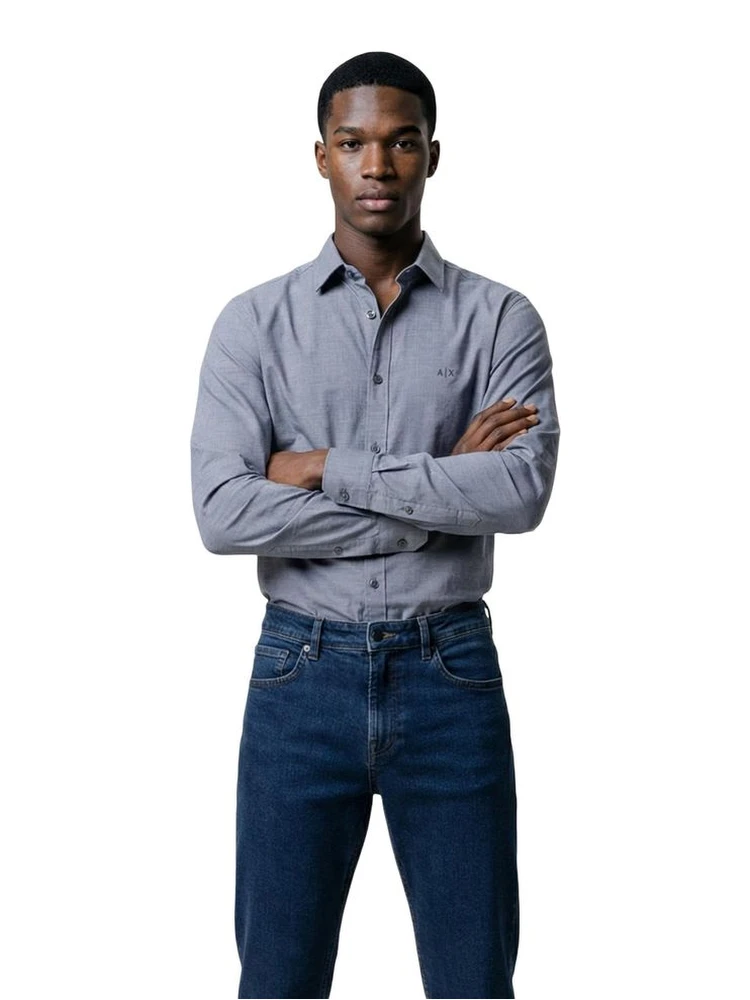 Blue Polyester Dress Shirt