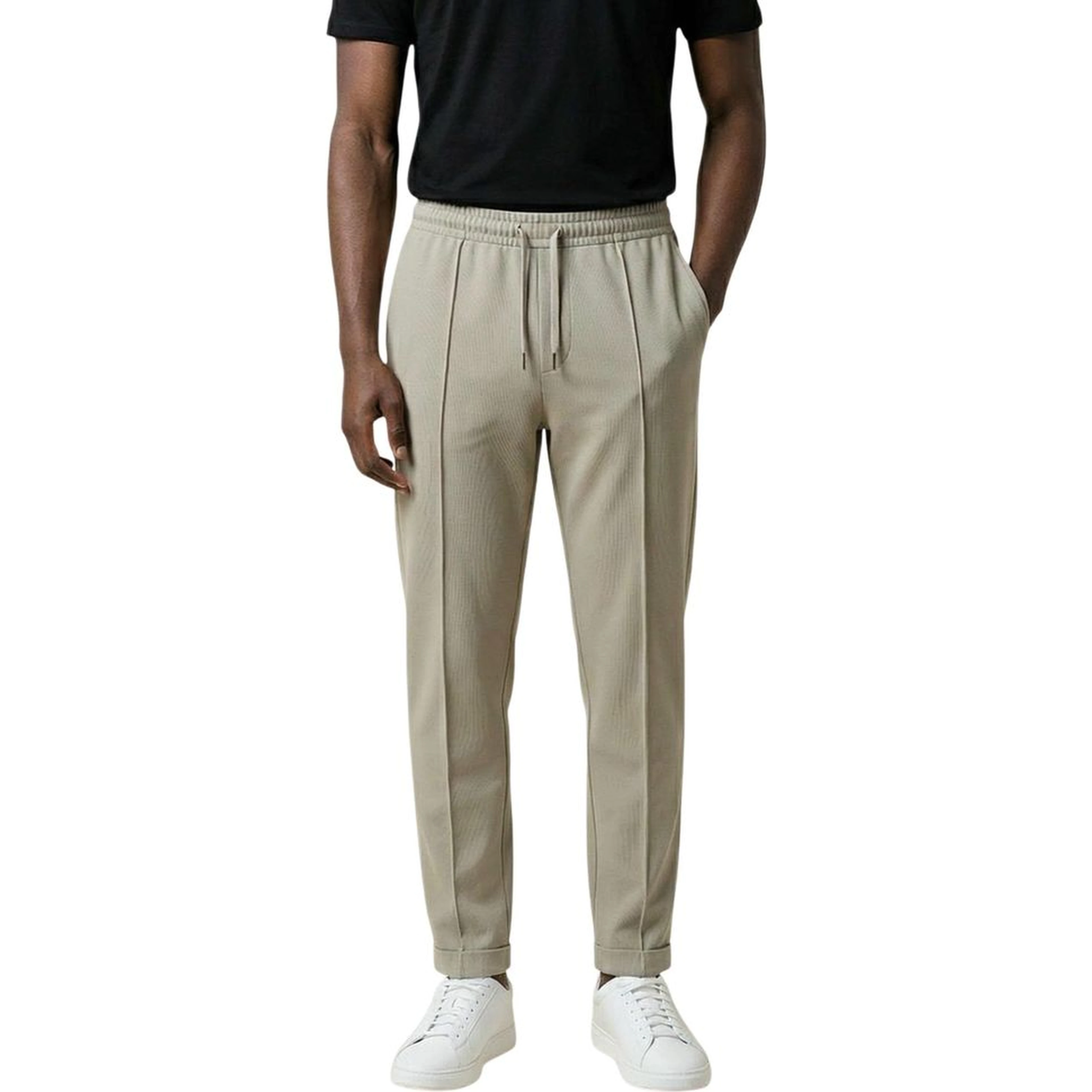 Beige Polyester Casual Pants