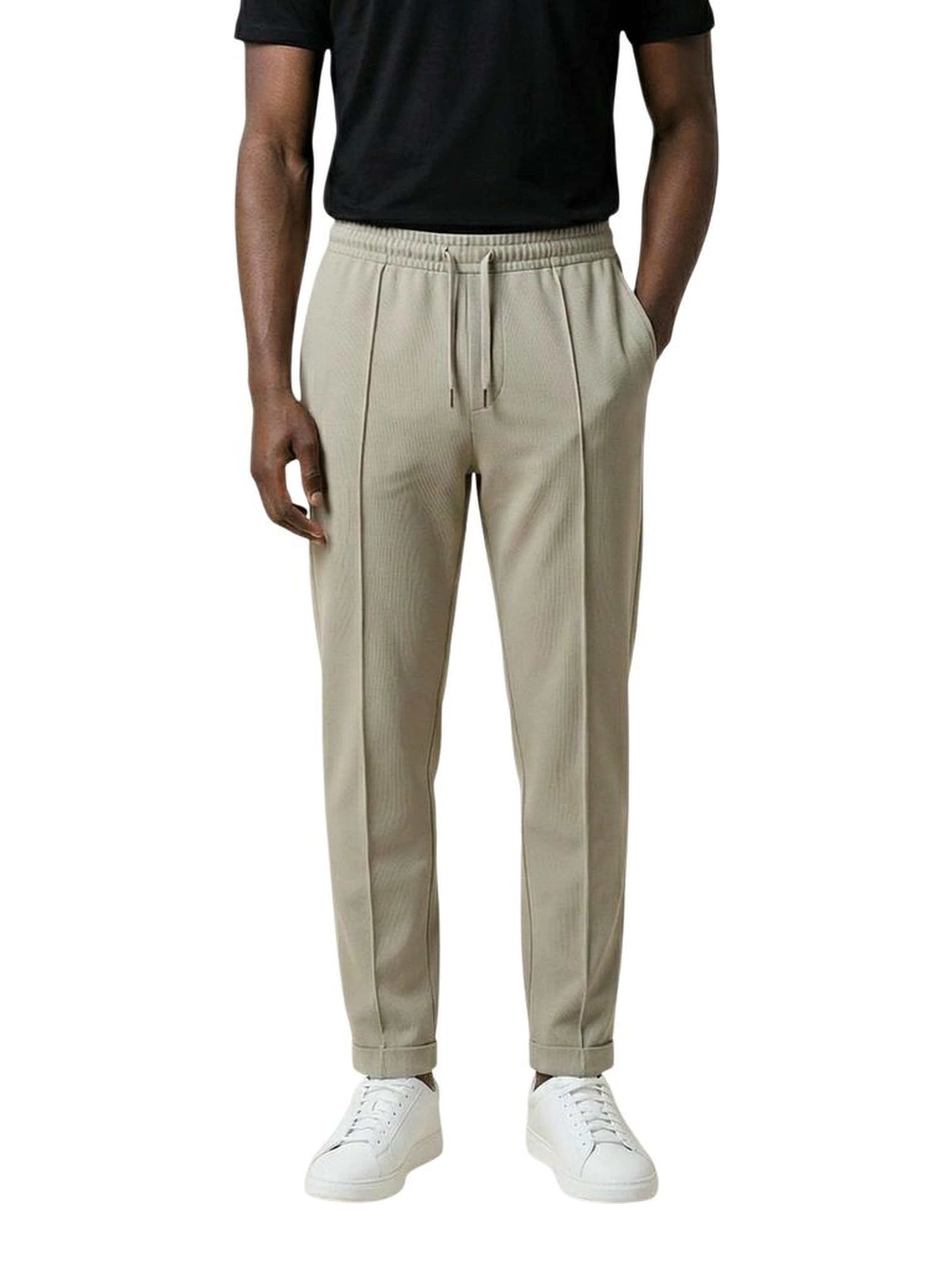 Beige Polyester Casual Pants