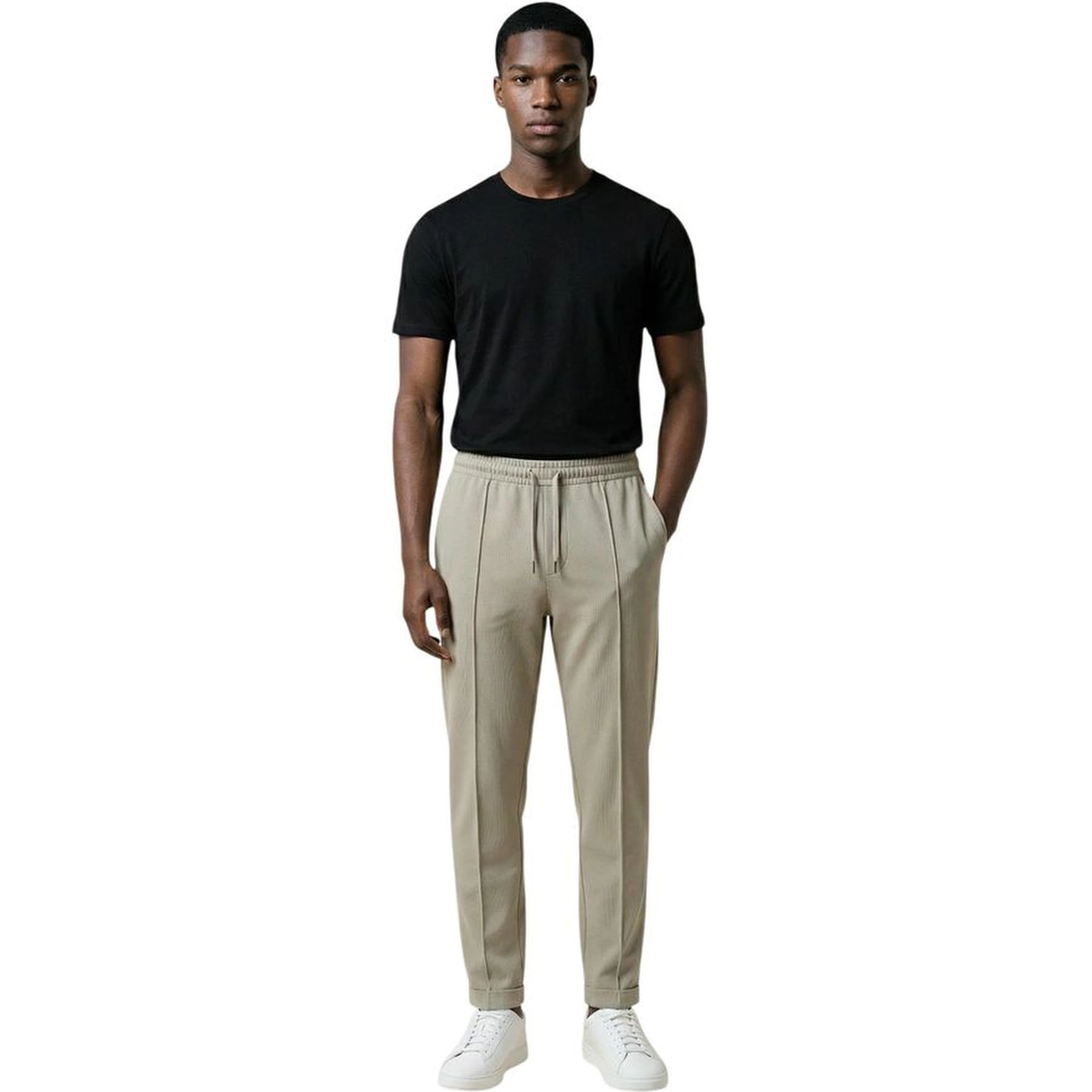 Beige Polyester Casual Pants