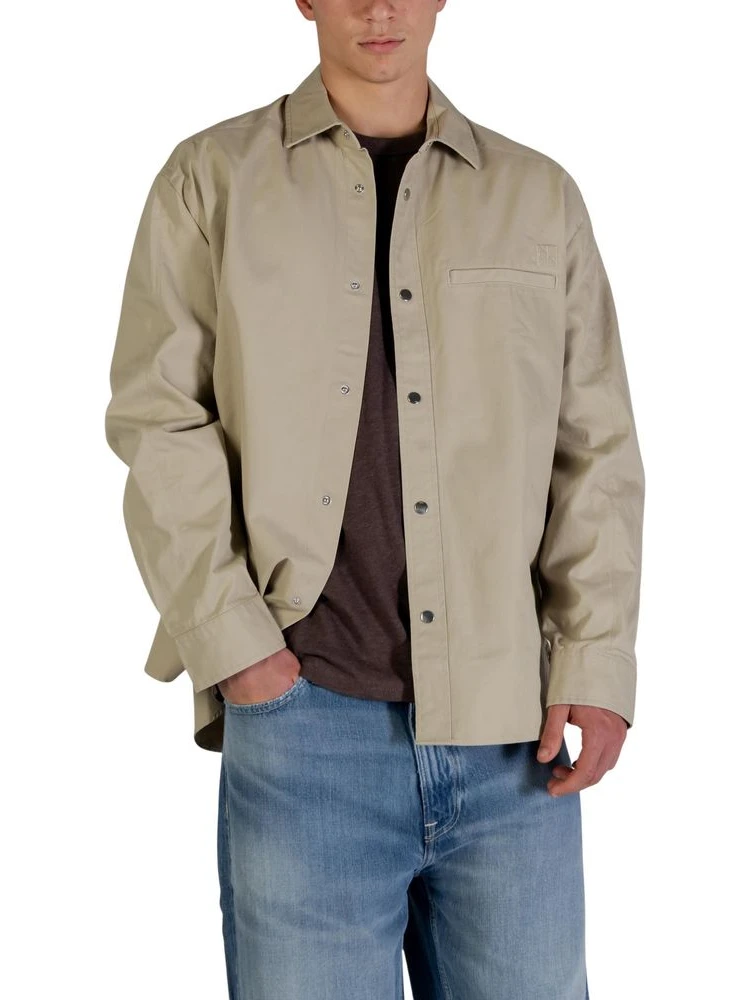 Beige Cotton Full-Length Jacket