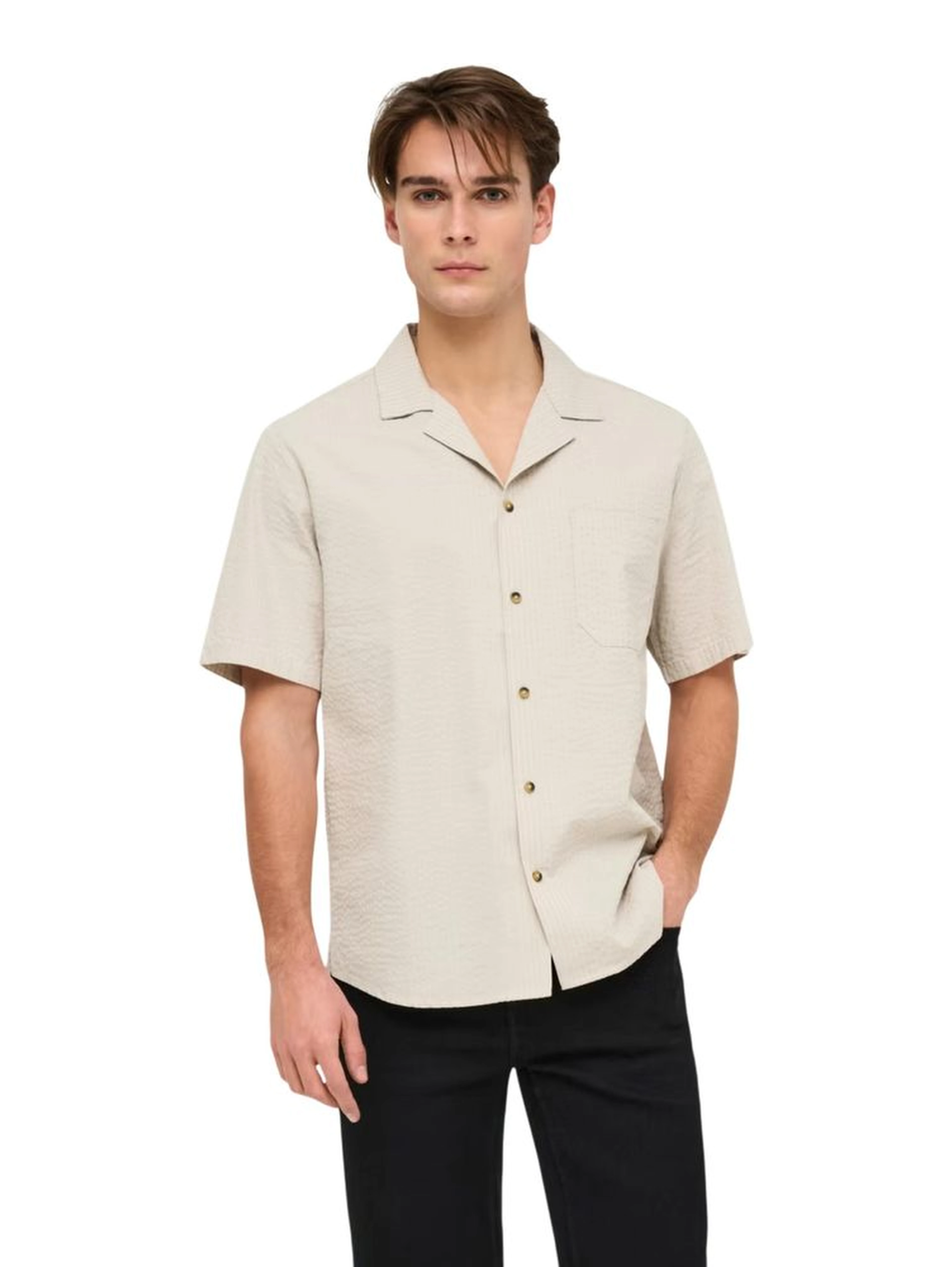 Beige Cotton Shortsleeve Shirt