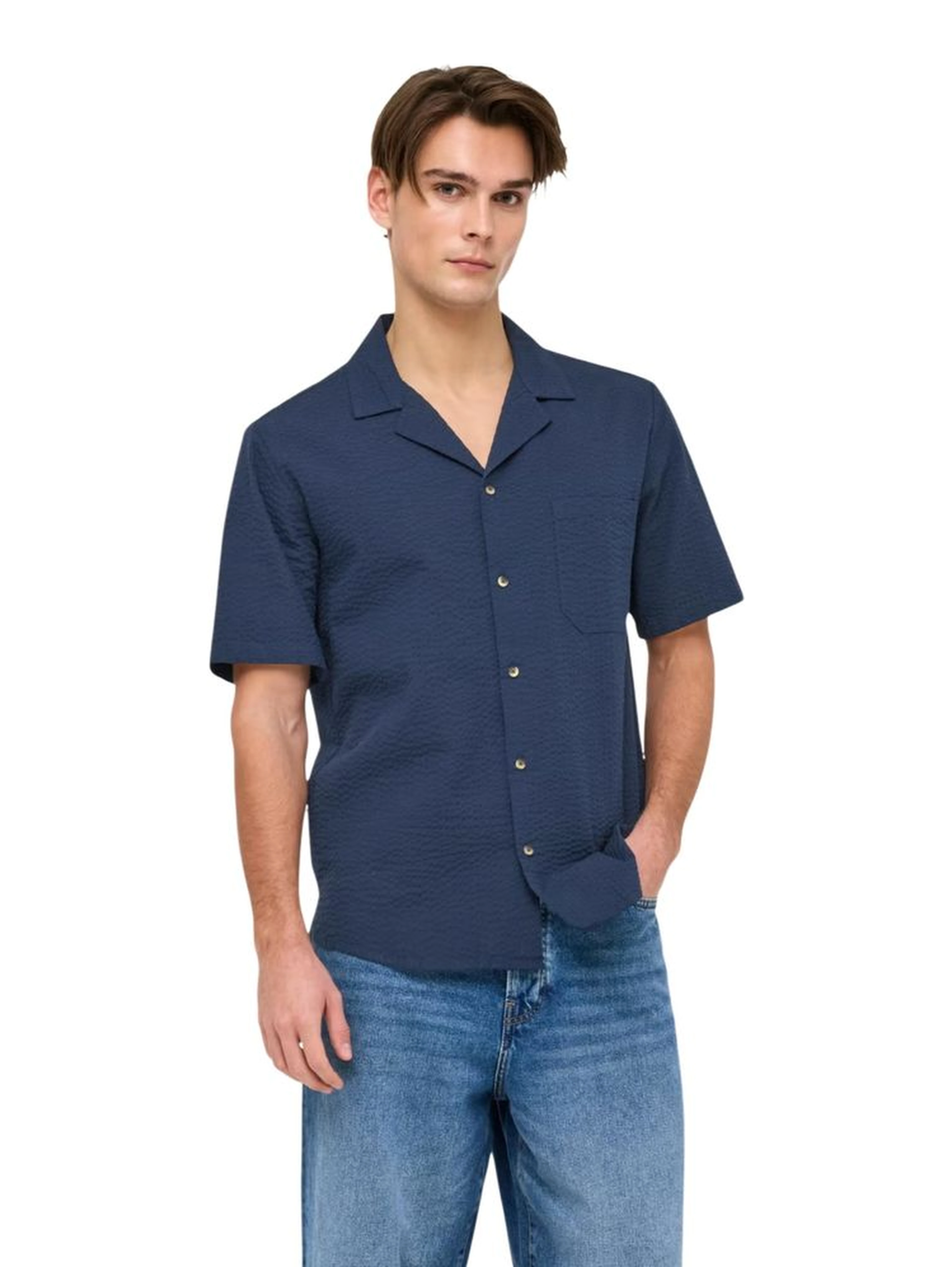 Blue Cotton Shortsleeve Shirt