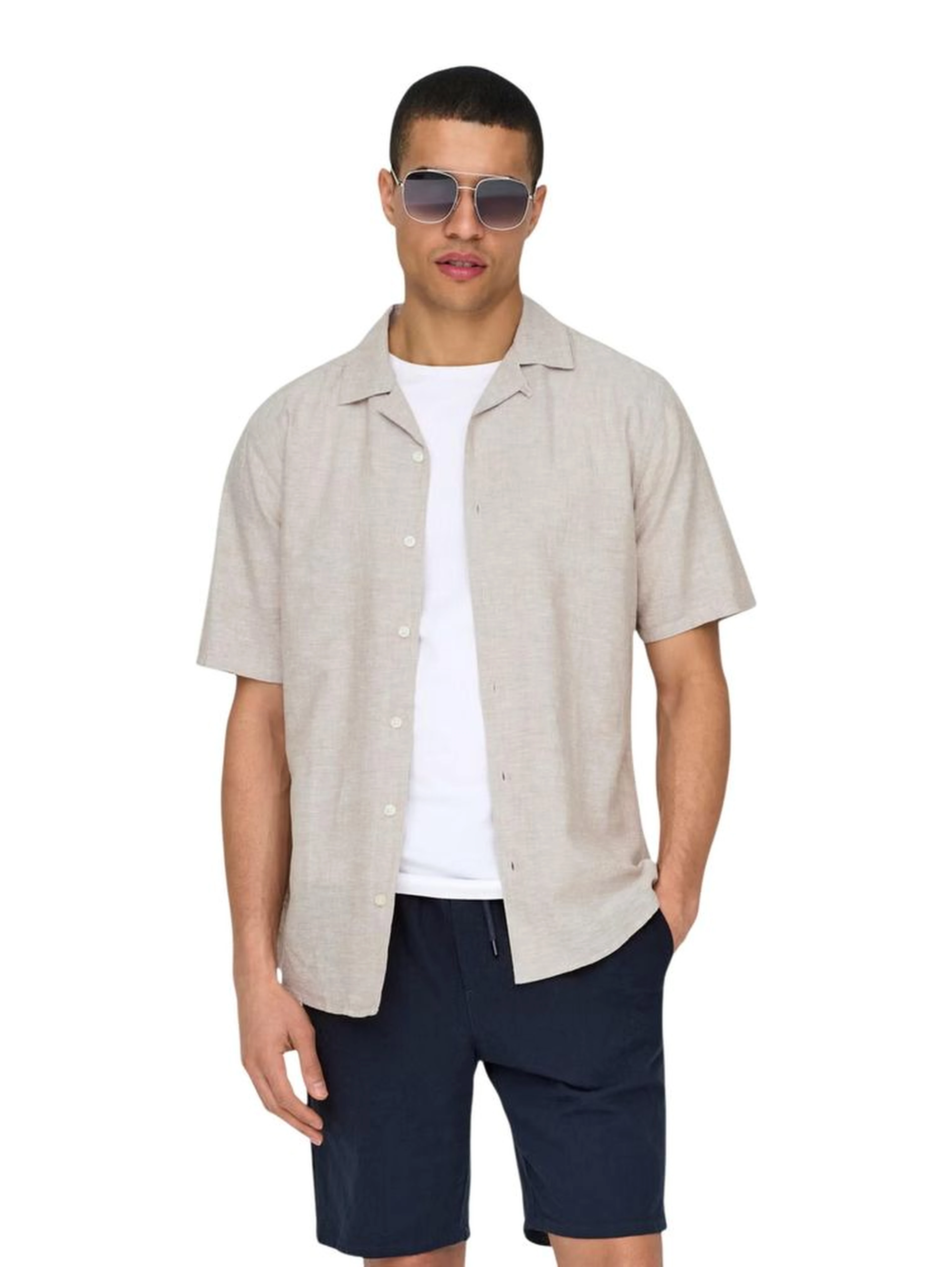 Beige Linen Shortsleeve Shirt