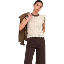 Beige Cotton Sleeveles T-Shirt
