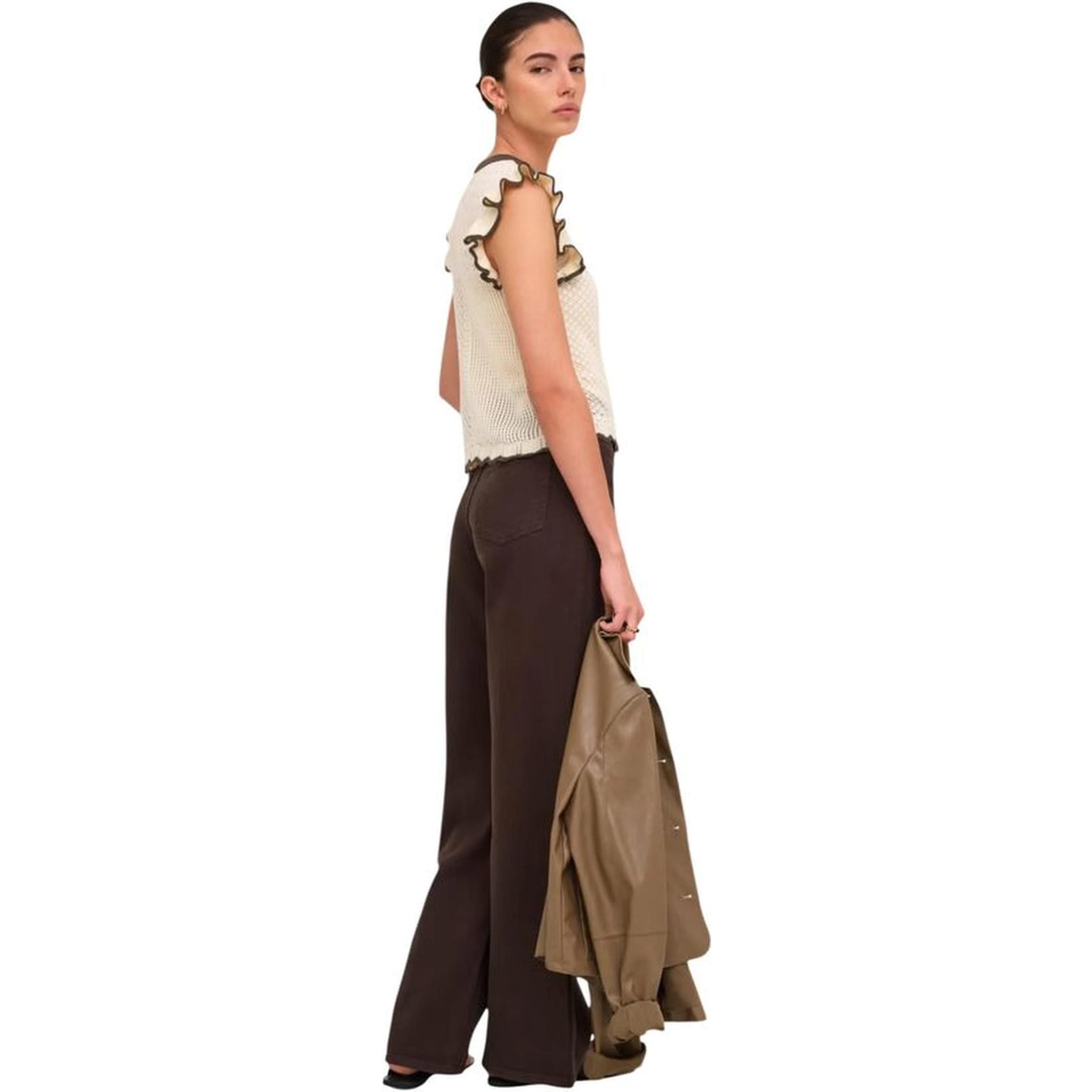 Beige Cotton Sleeveles T-Shirt