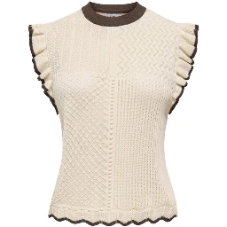 Beige Cotton Sleeveles T-Shirt