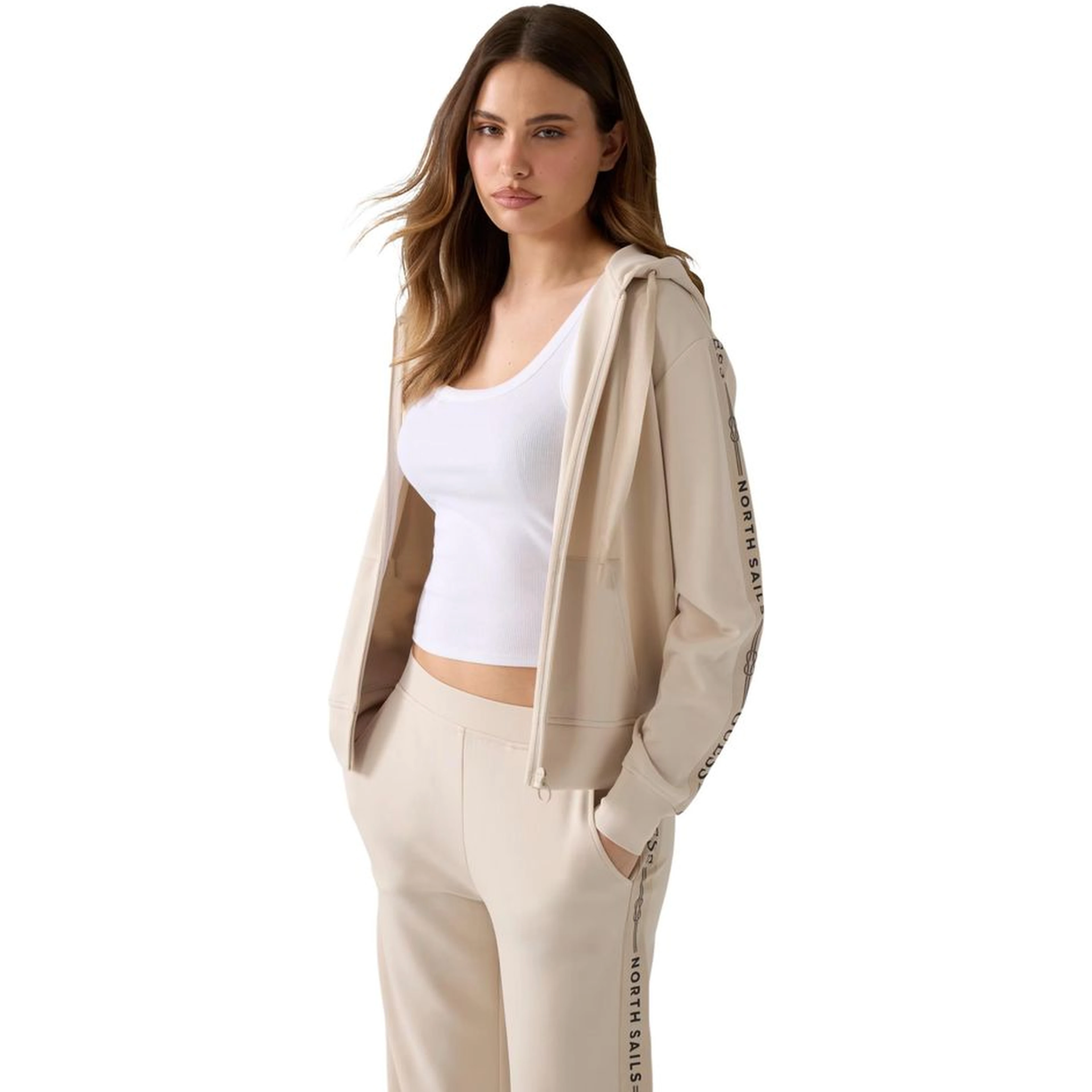 Beige Polyester Hoodie