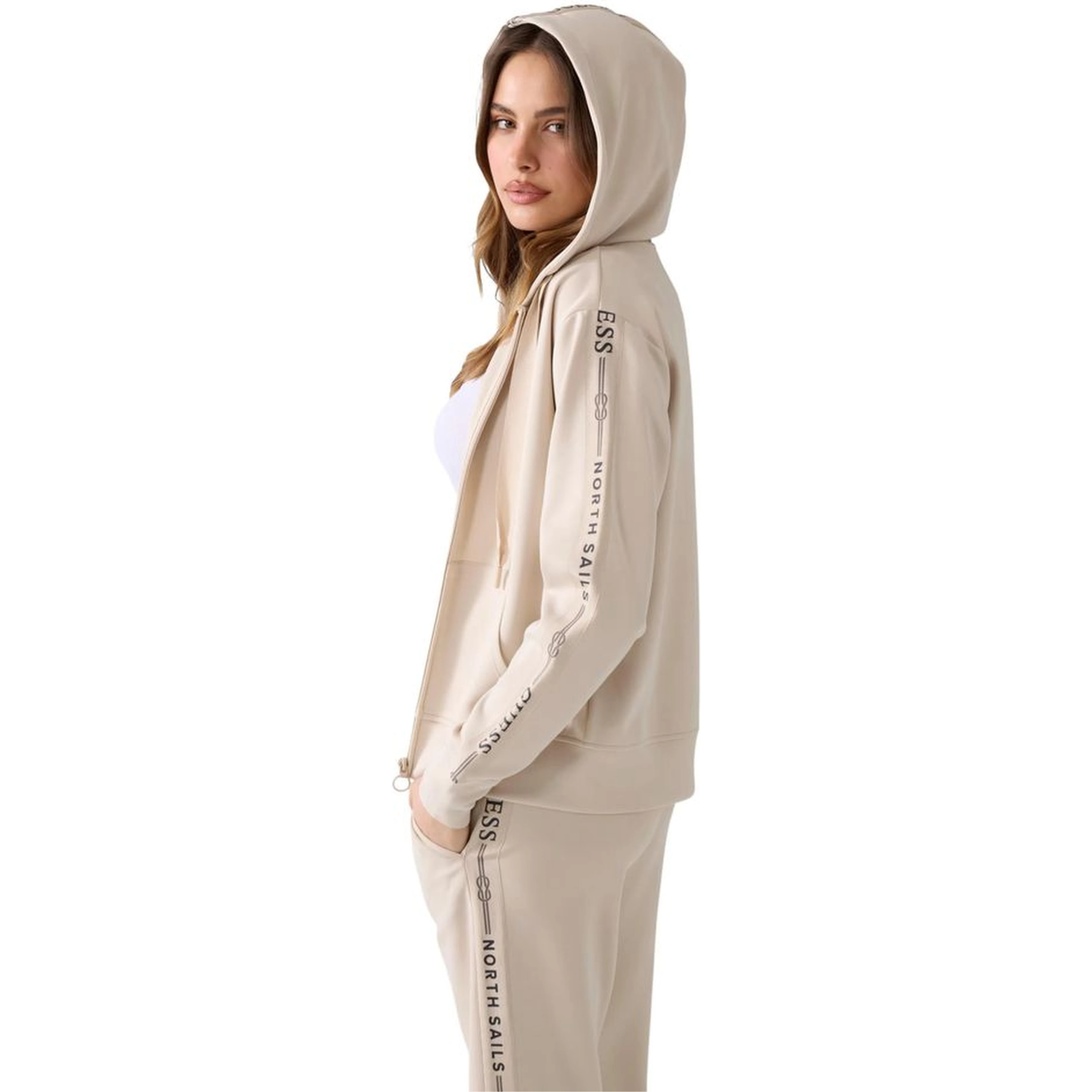 Beige Polyester Hoodie