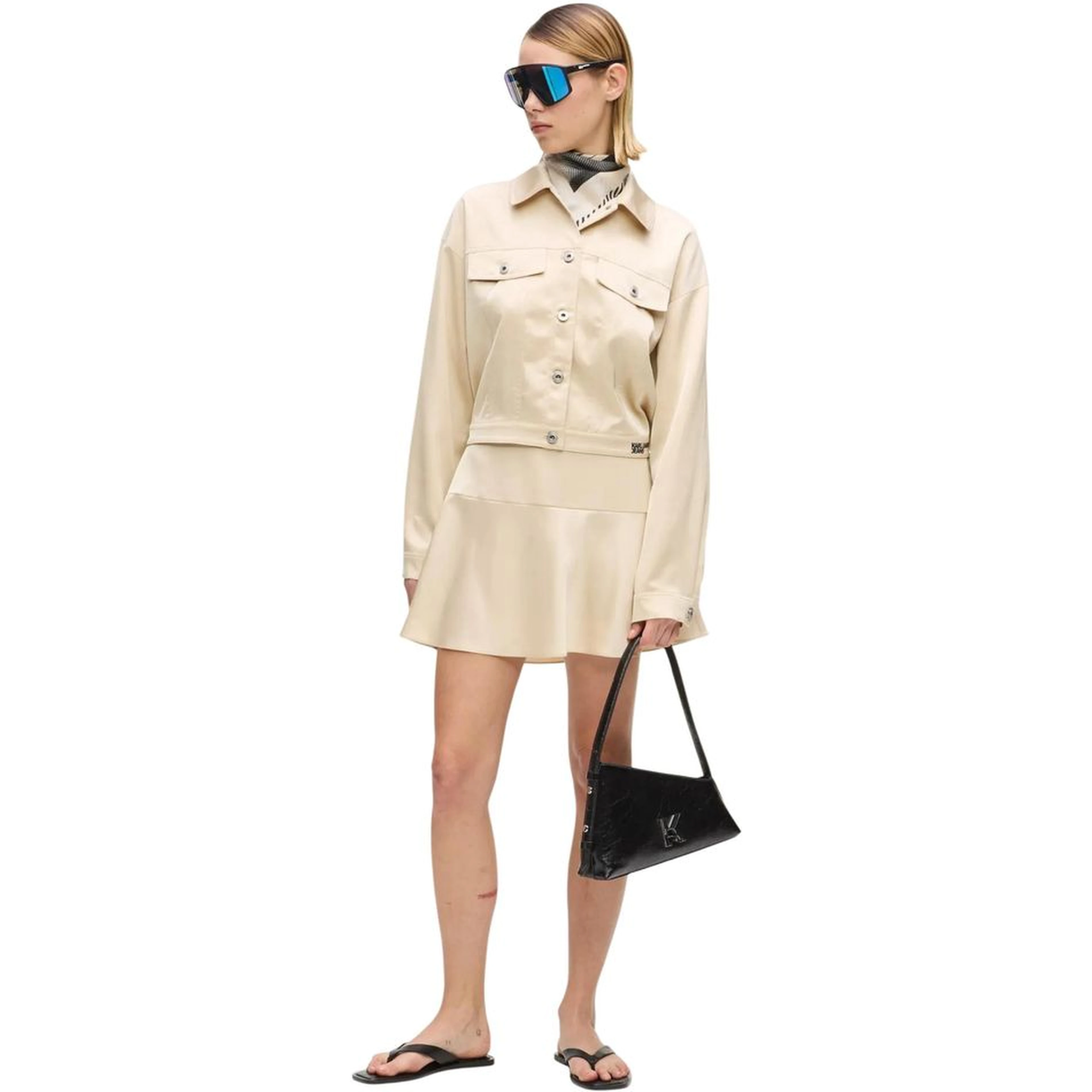 Beige Polyester Mini Skirt
