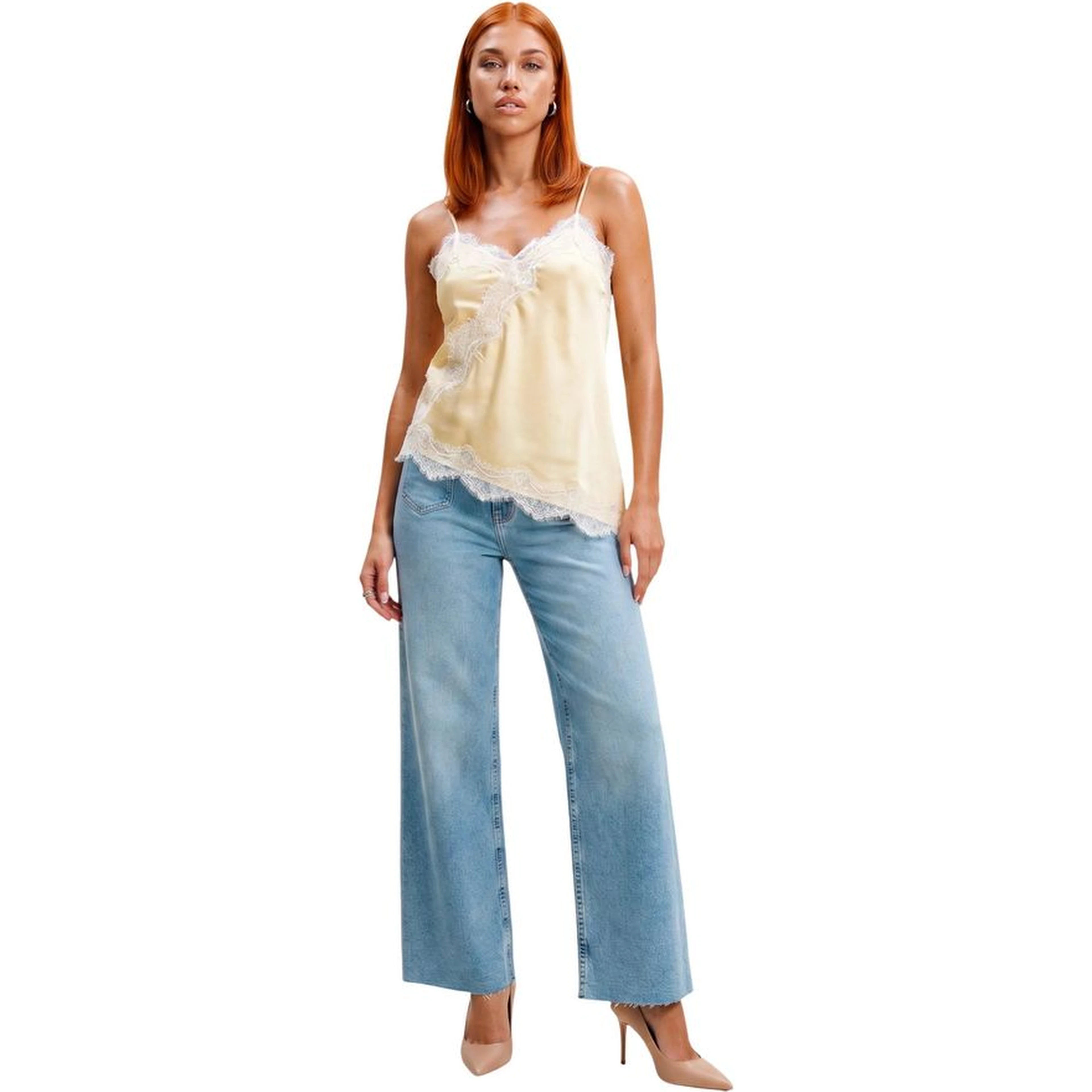 Beige Polyester Tank Tops