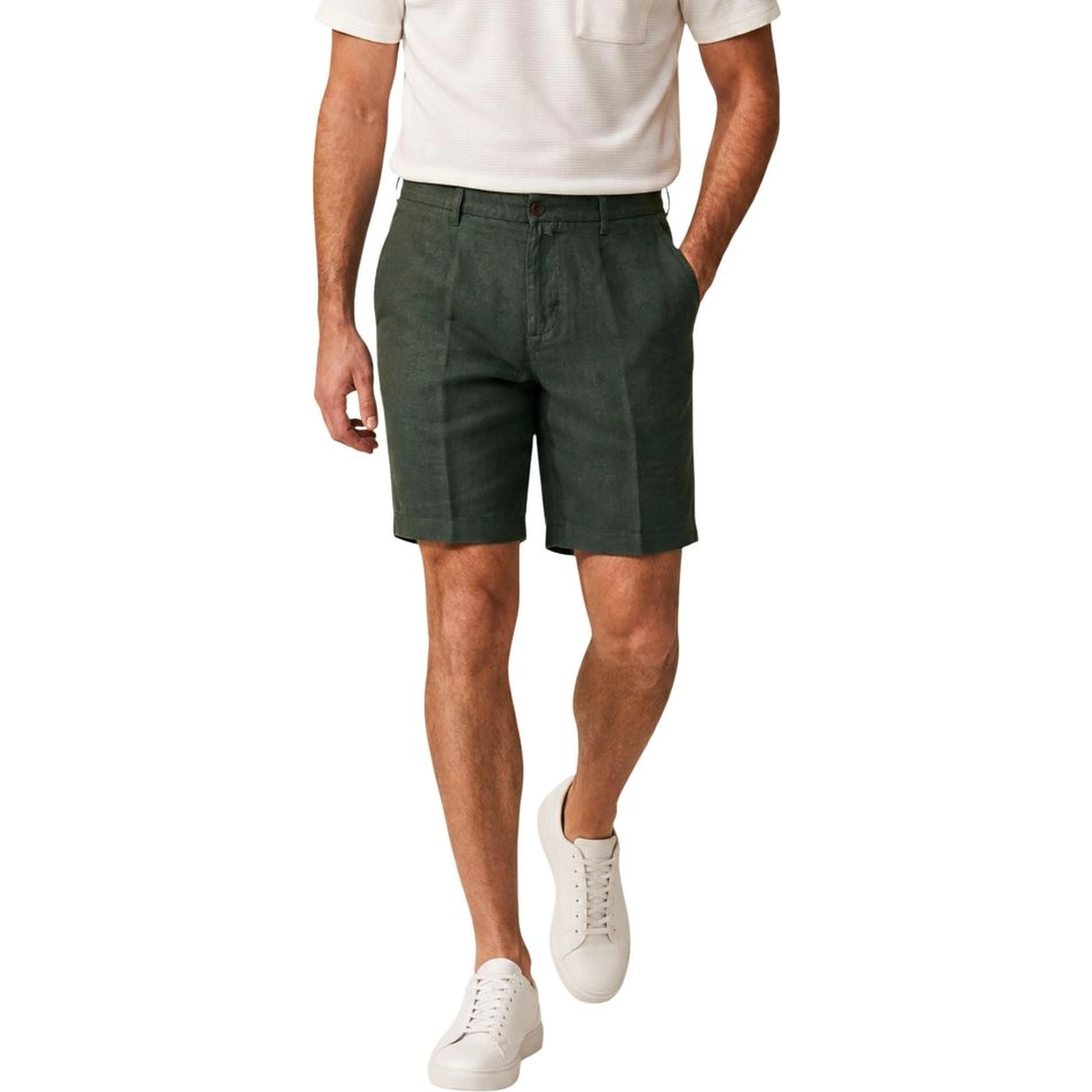 Green Linen Bermuda Shorts