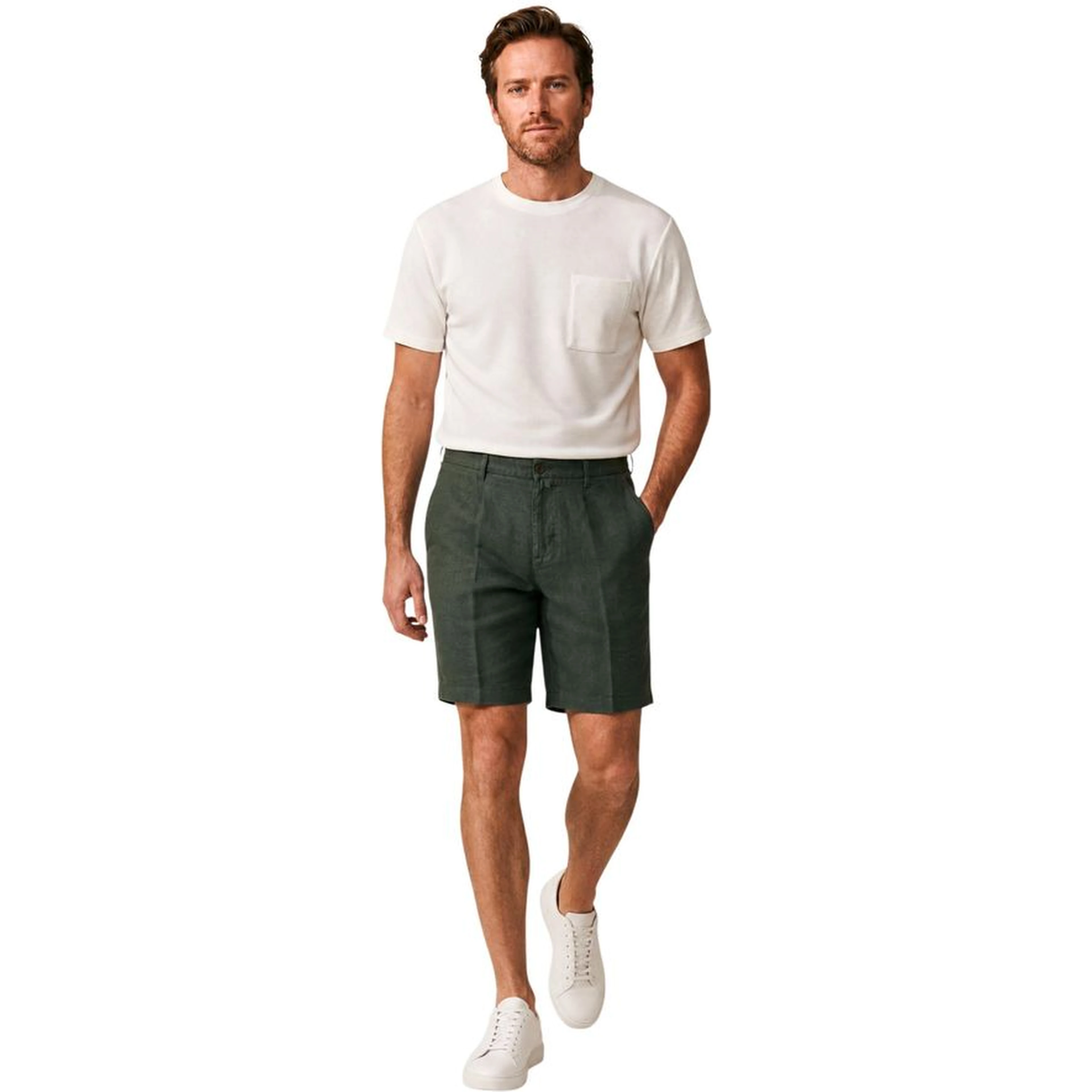 Green Linen Bermuda Shorts