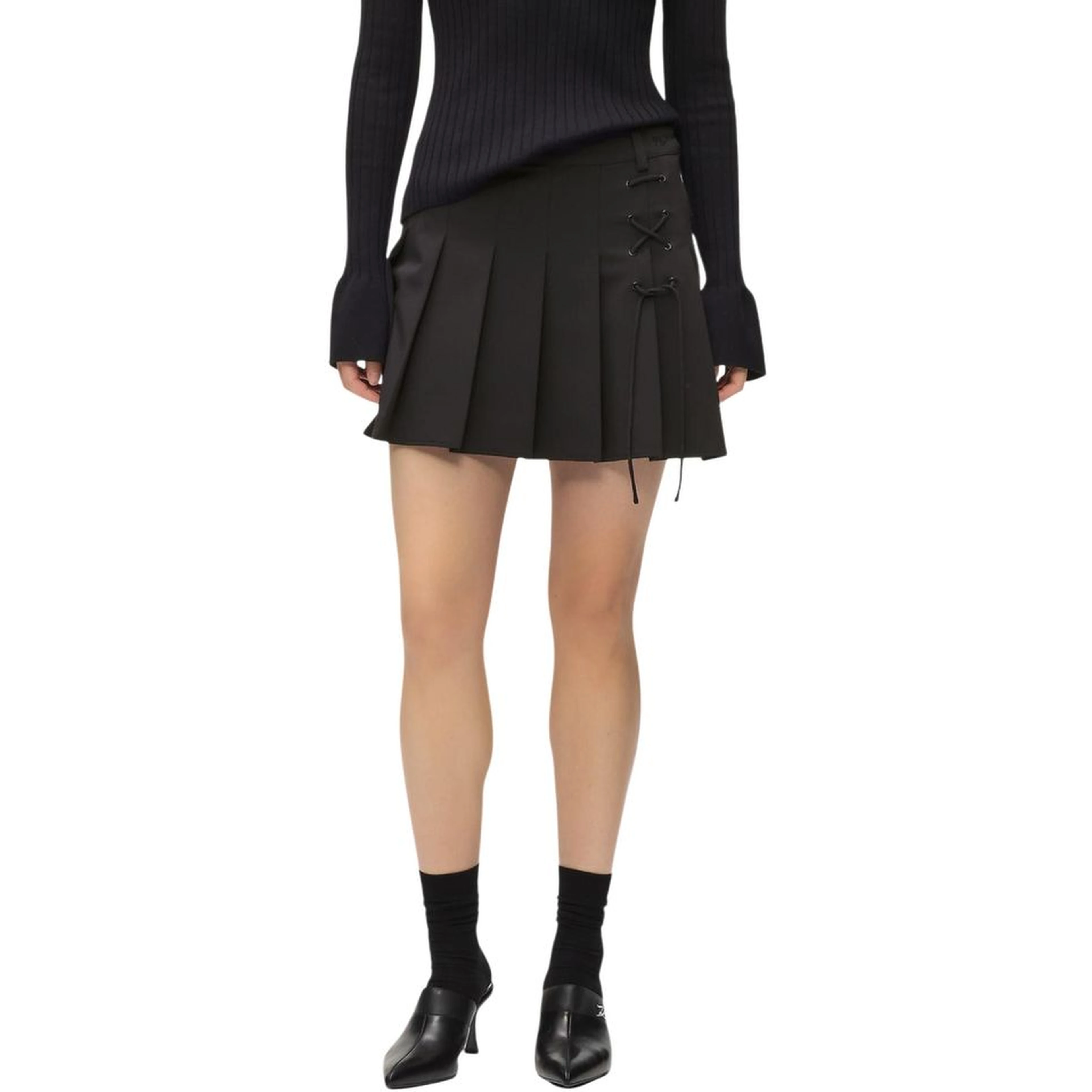 Black Polyester Mini Skirt