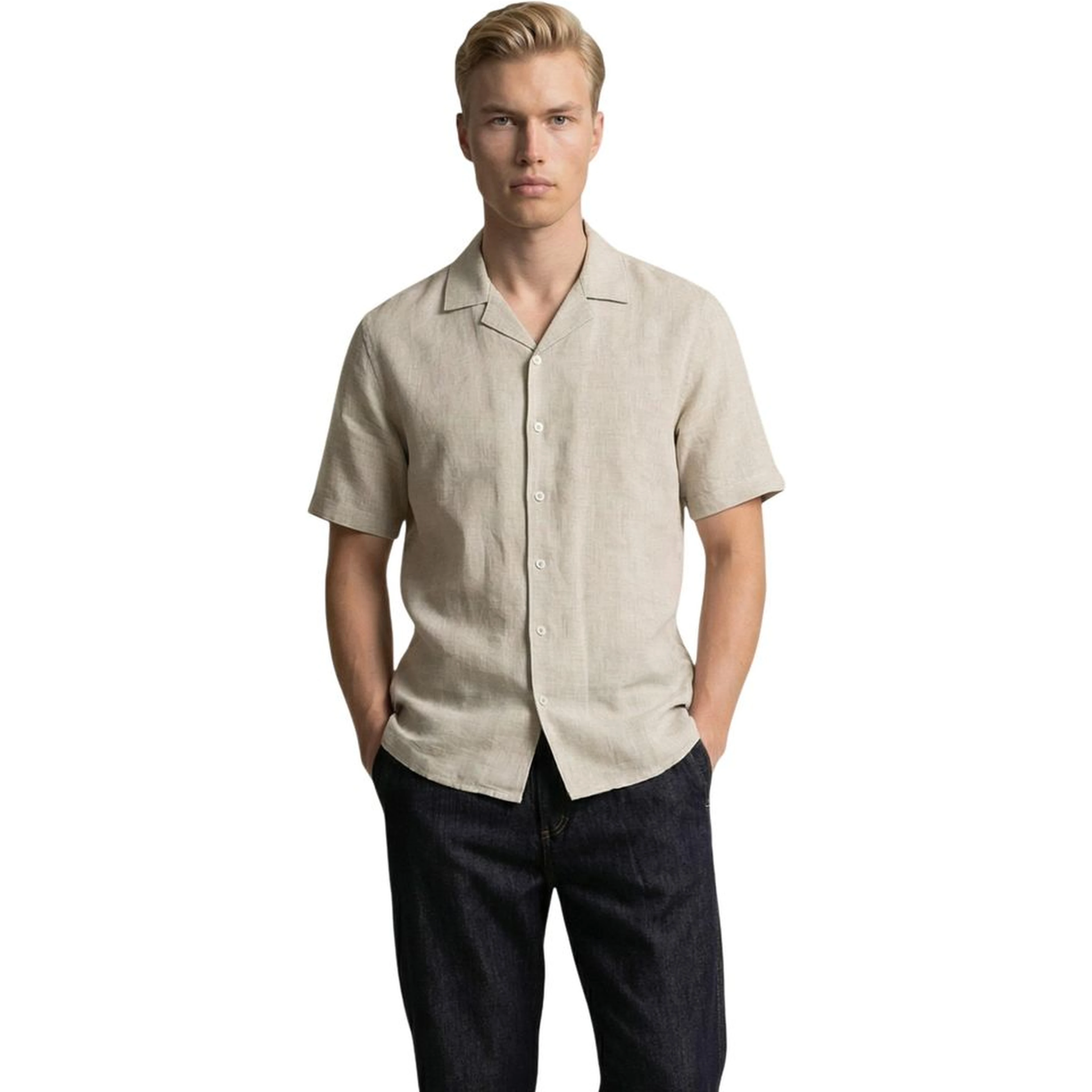 Beige Linen Shortsleeve Shirt