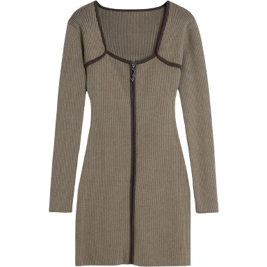 Brown Viscose Midi Dress