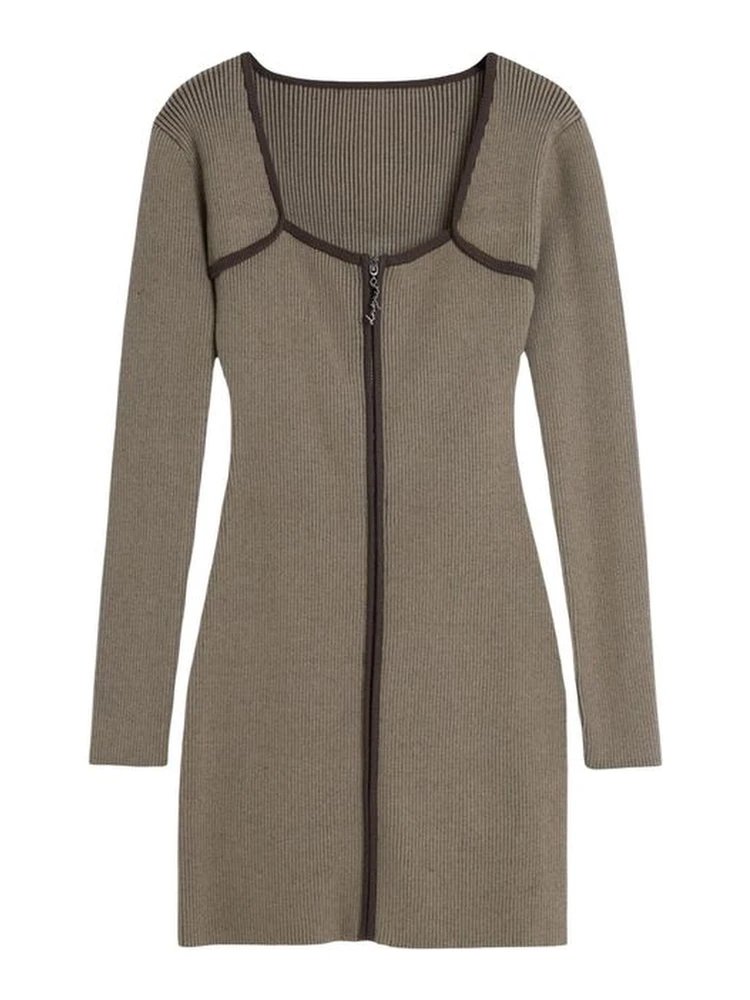 Brown Viscose Midi Dress