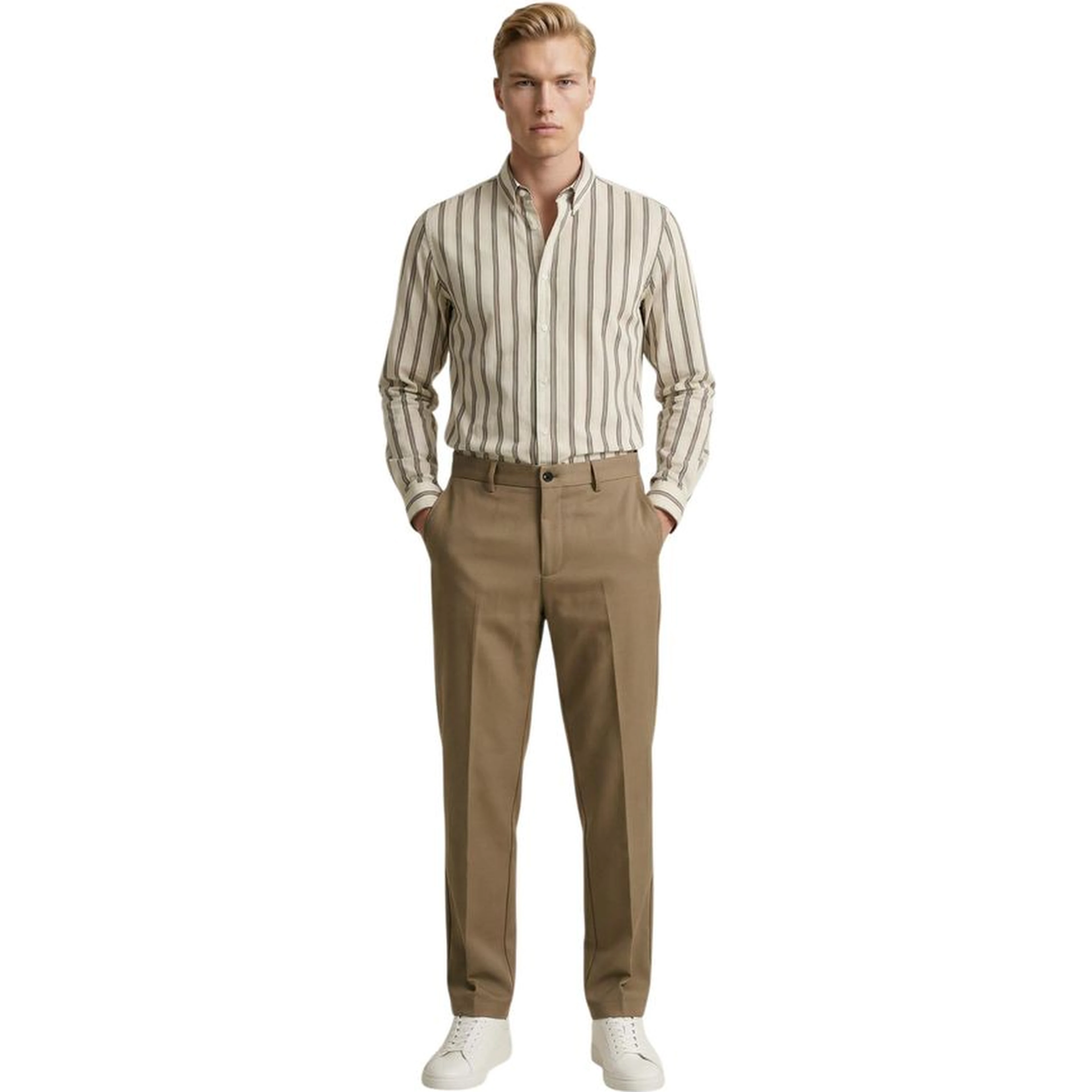 Beige Polyester Skinny Pants
