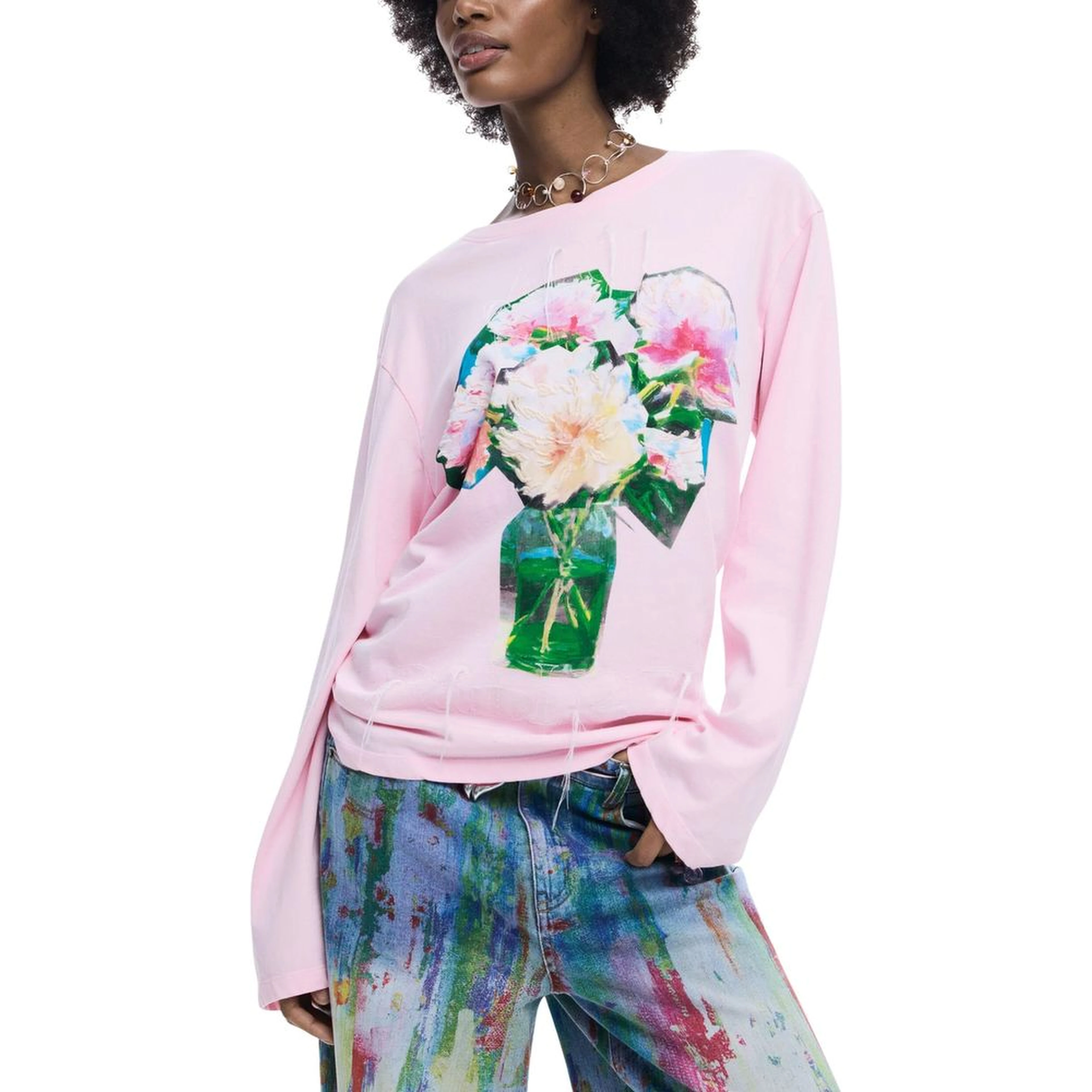 Multicolor Cotton Long Sleeve T-Shirt