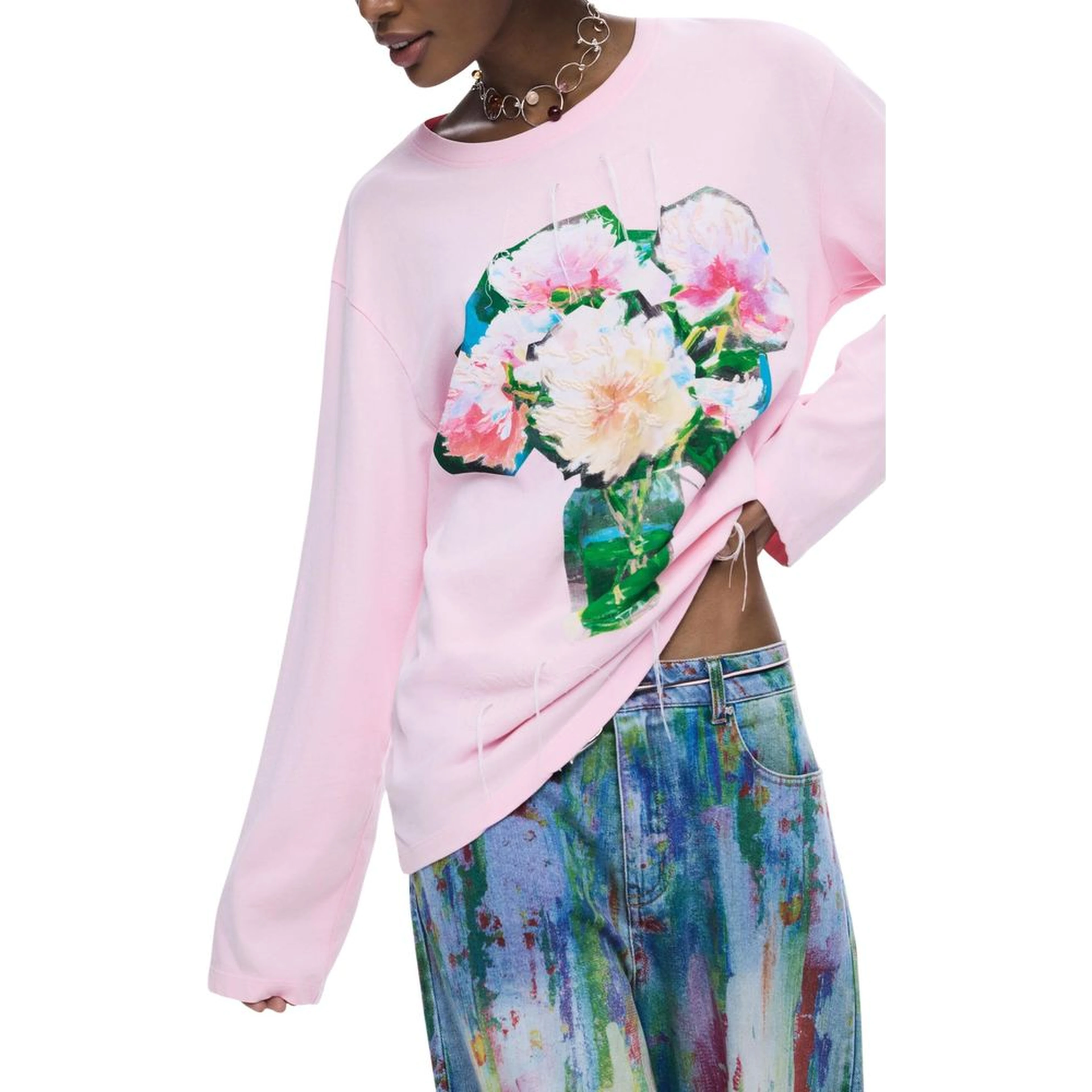 Multicolor Cotton Long Sleeve T-Shirt