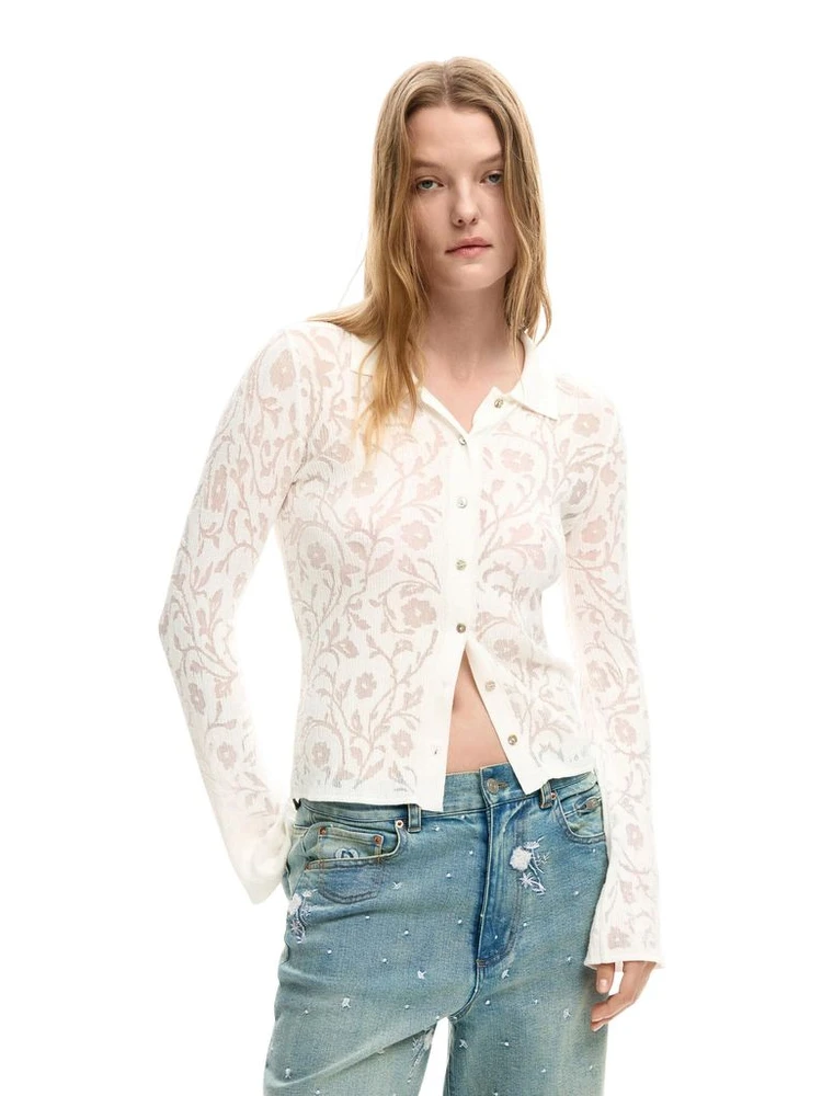 Cream Viscose Long Sleeve T-Shirt