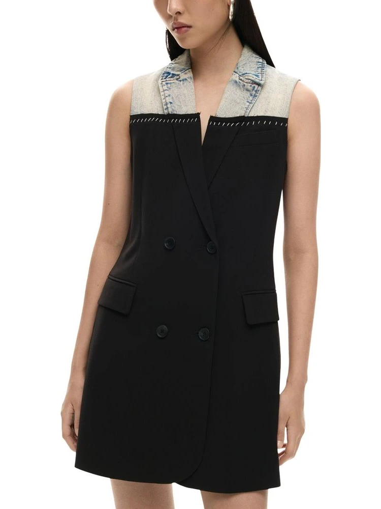 Black Polyester Midi Dress