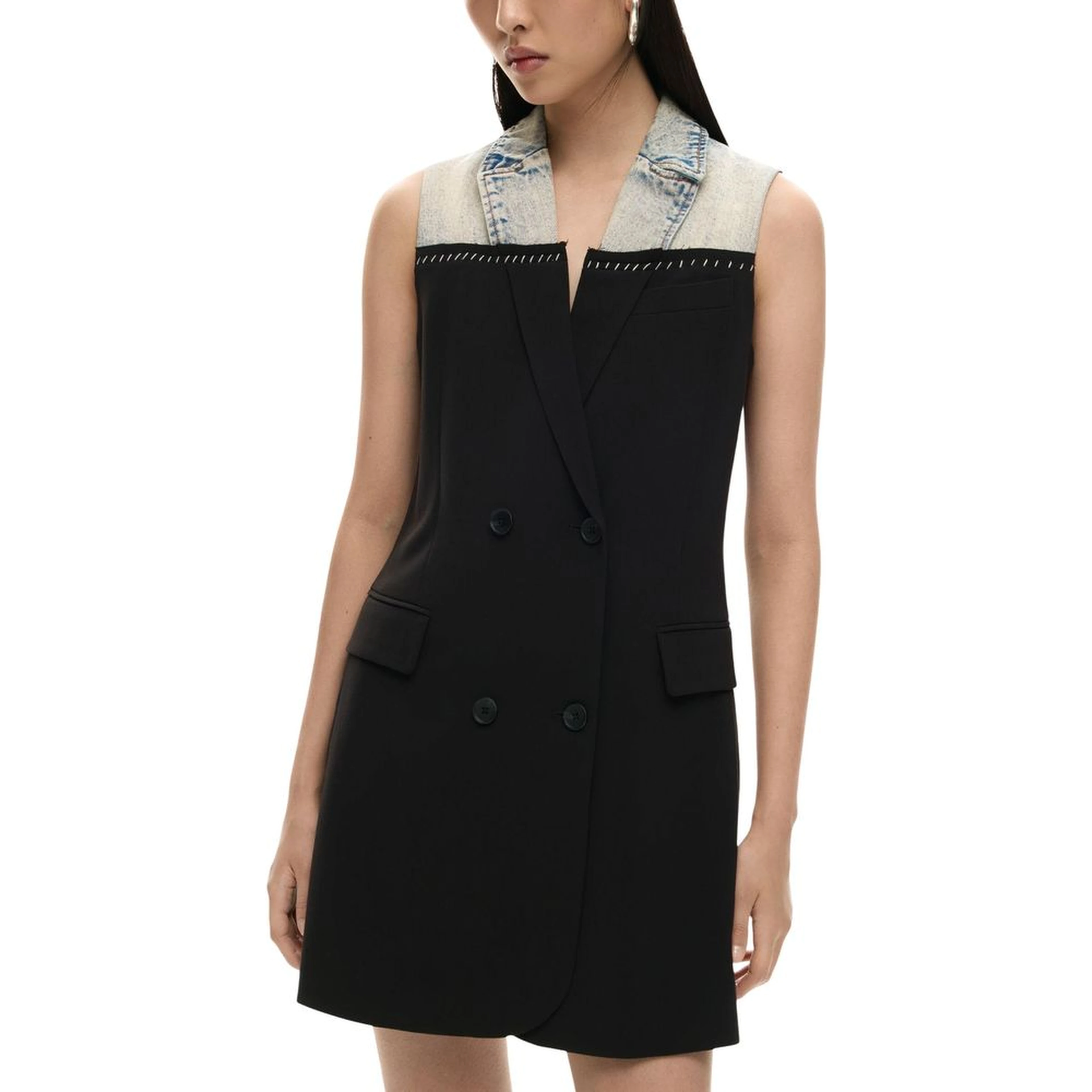 Black Polyester Midi Dress