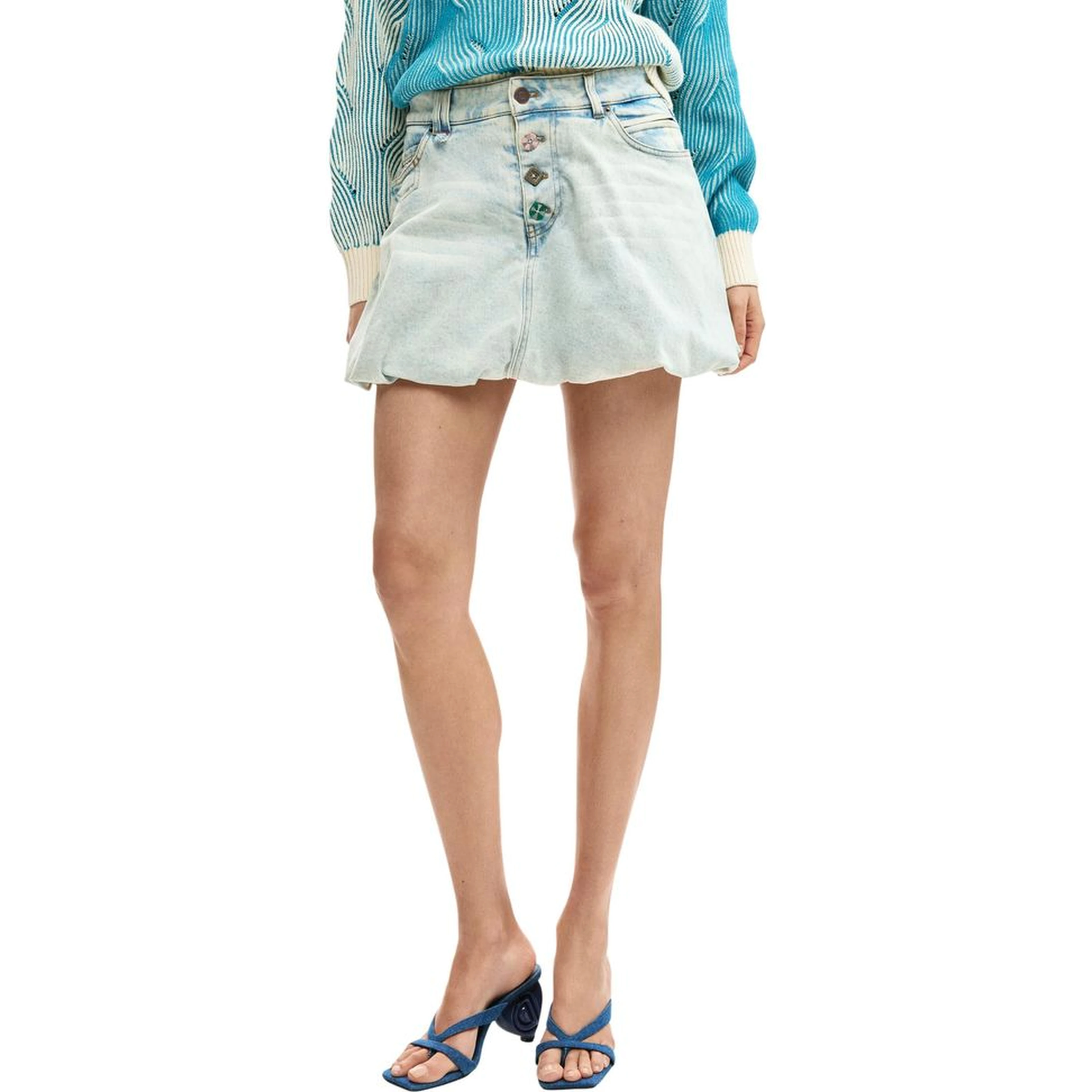 Blue Cotton Mini Skirt