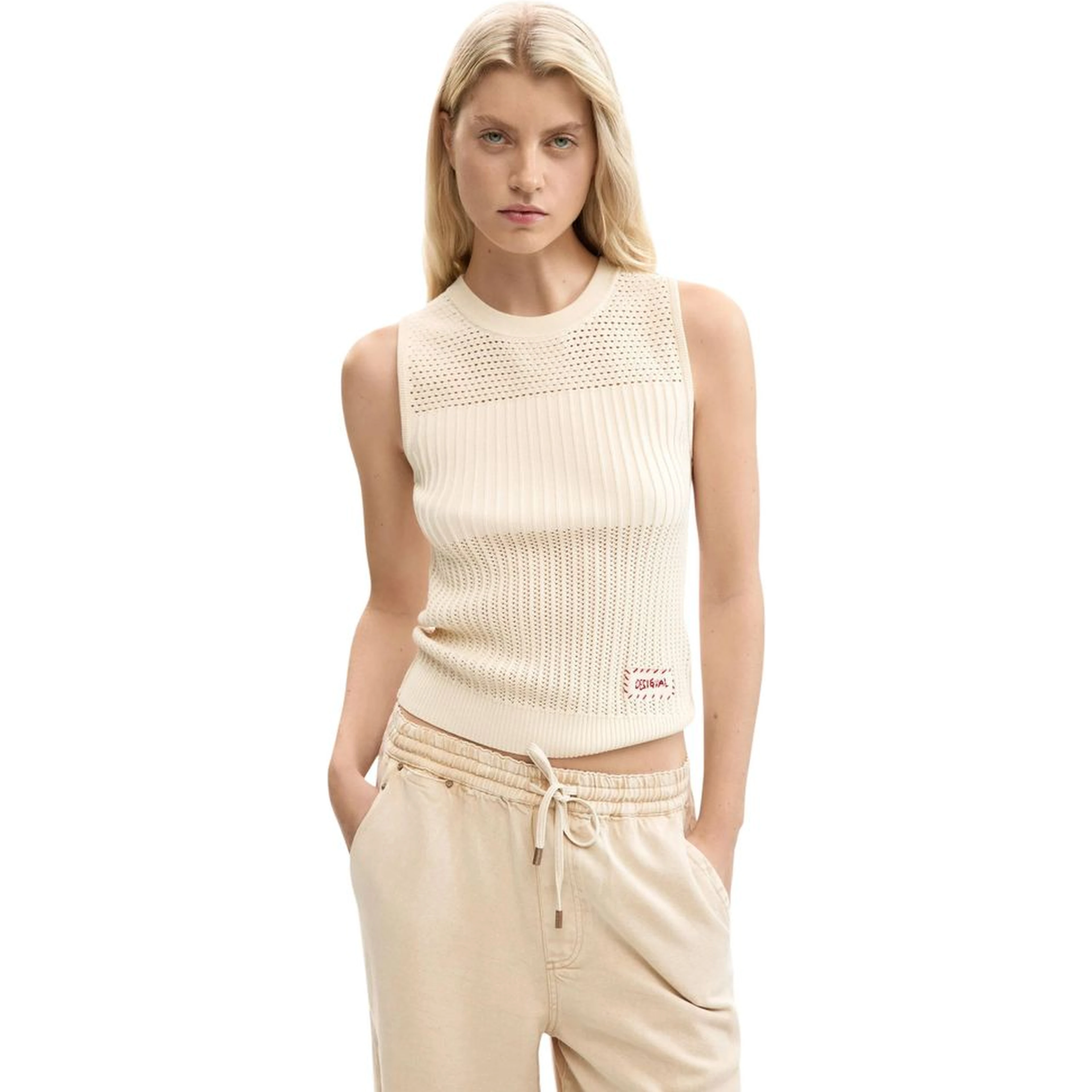 Beige Cotton Tank Tops