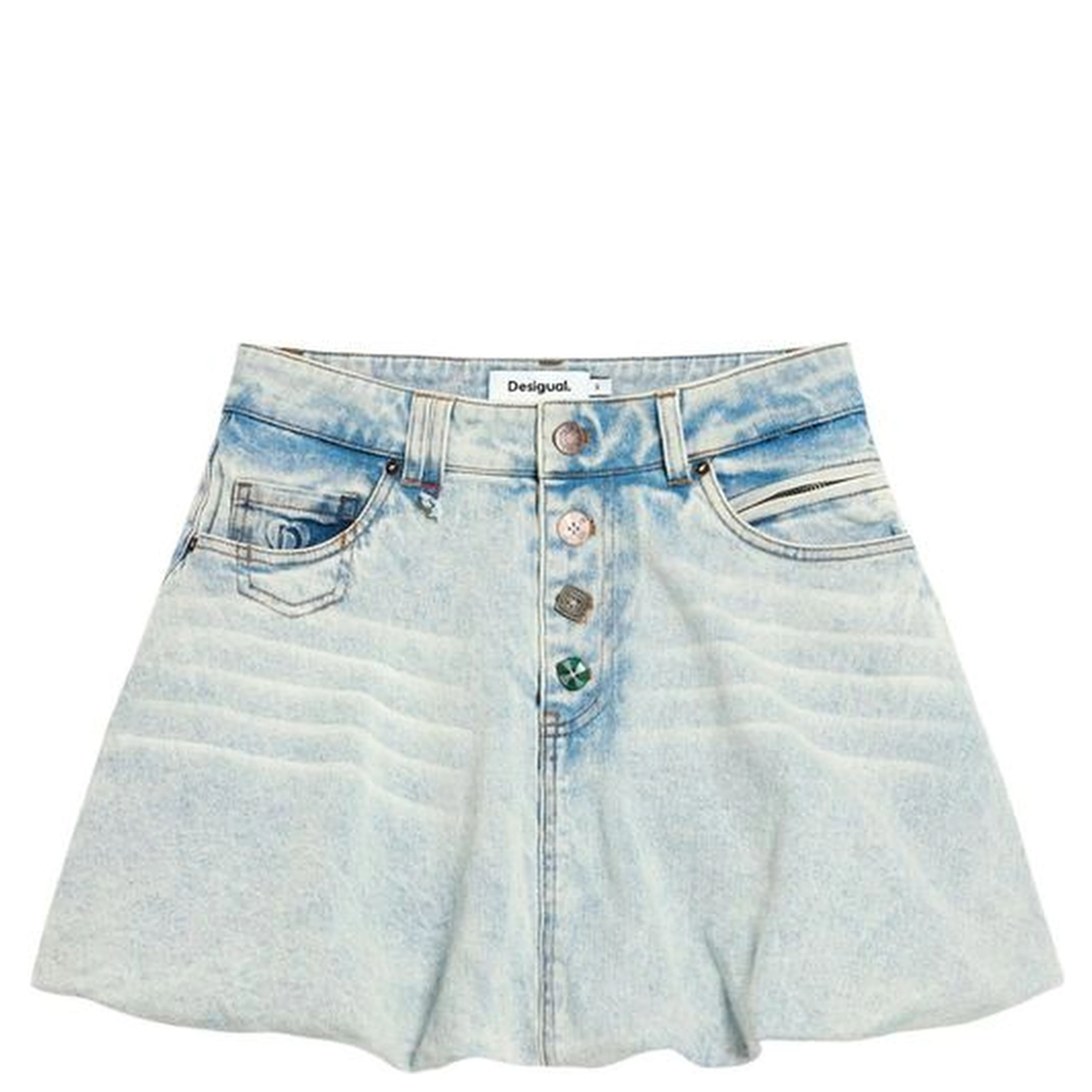 Blue Cotton Mini Skirt