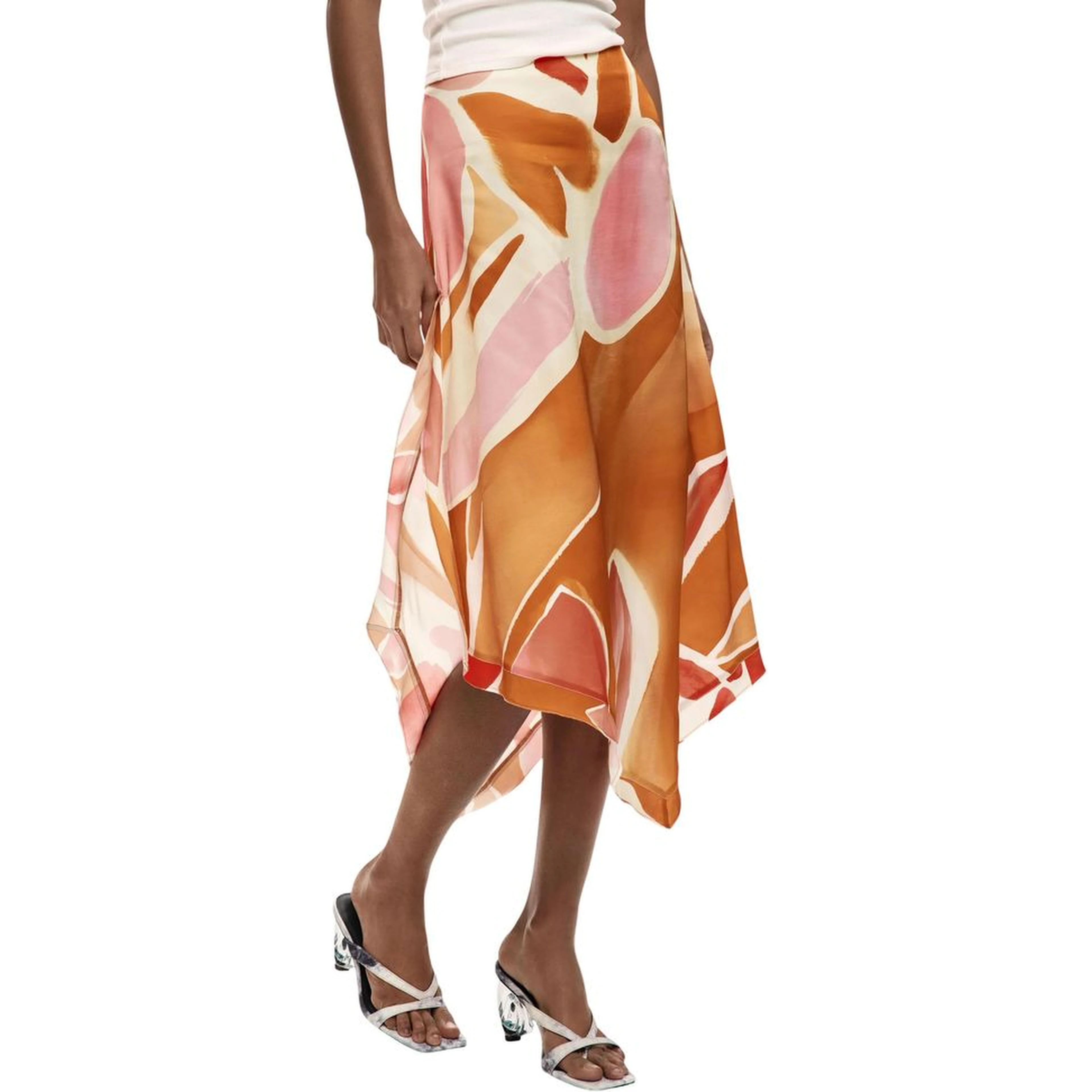 Orange Viscose Long Skirt